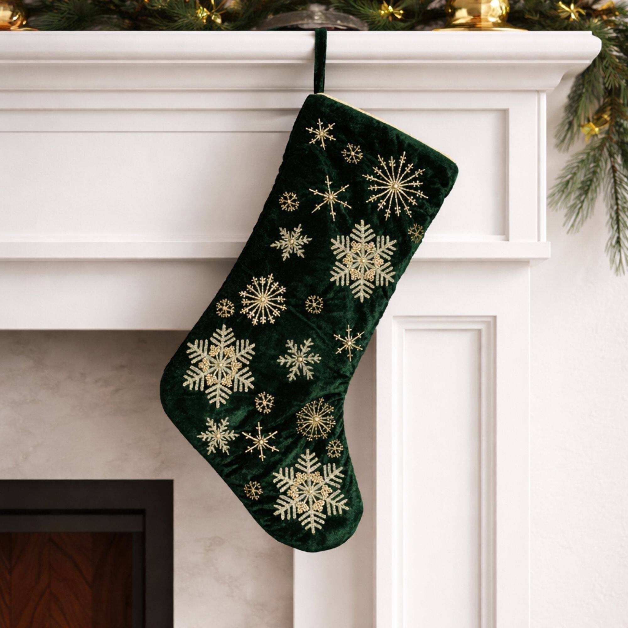 Melrose 19.5" Velvet Snowflake Christmas Stockings, 2ct.
