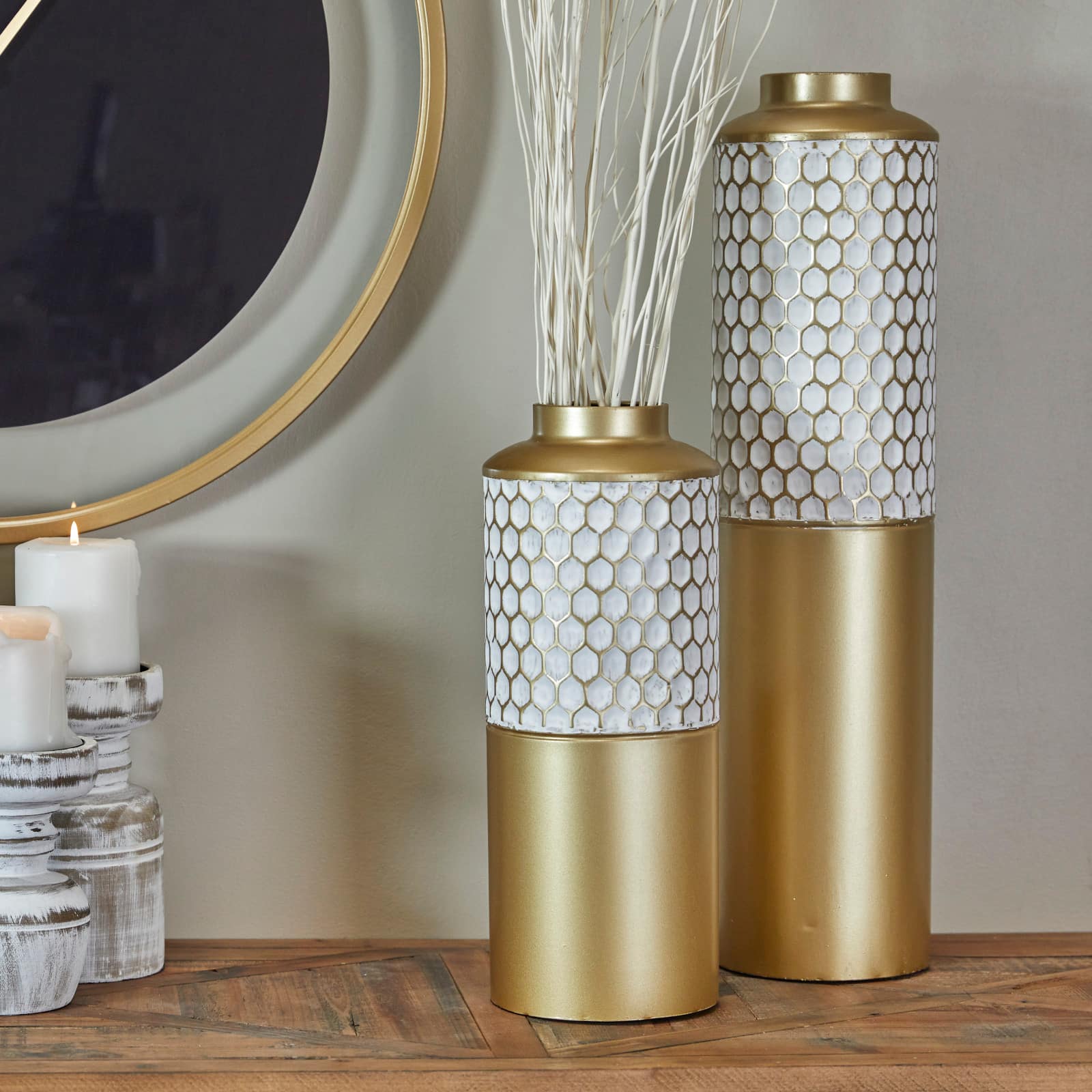CosmoLiving by Cosmopolitan Gold Metal Honeycomb Vase Set of 2 22", 14"