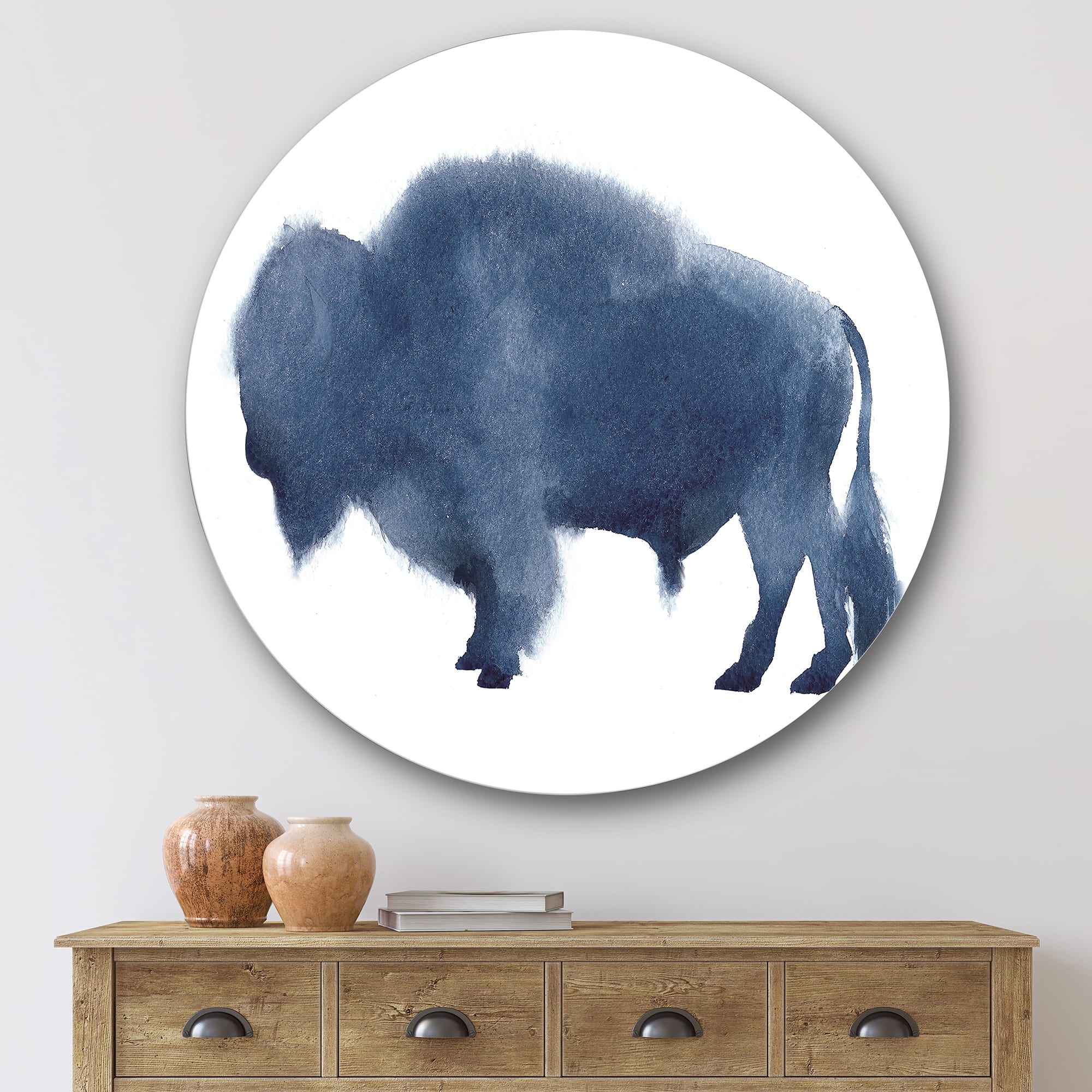 Designart - Navy Blue Bison Silhouette