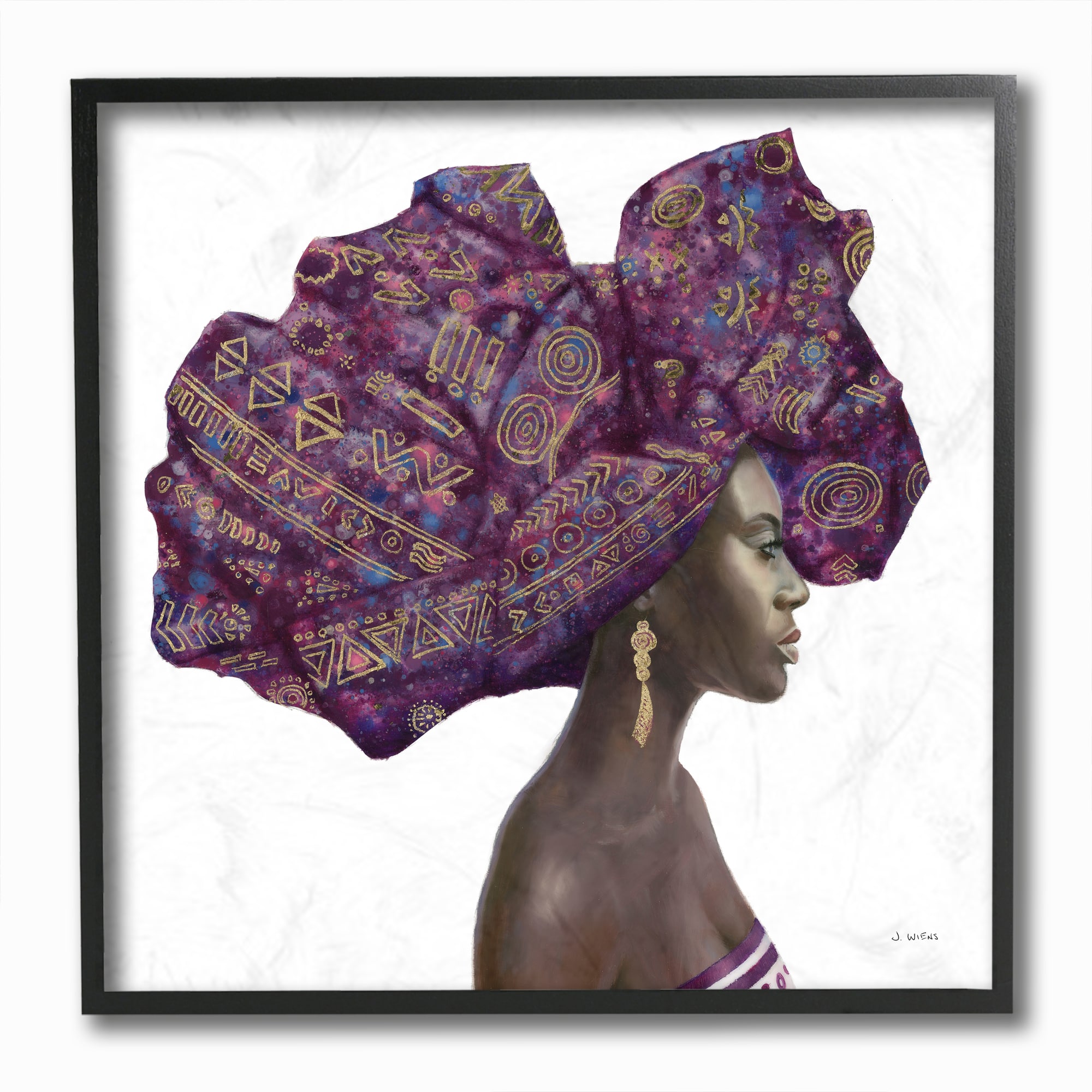 Stupell Industries Purple Strong Female Portrait Patterned Head Wrap Wall Accent with Black Frame