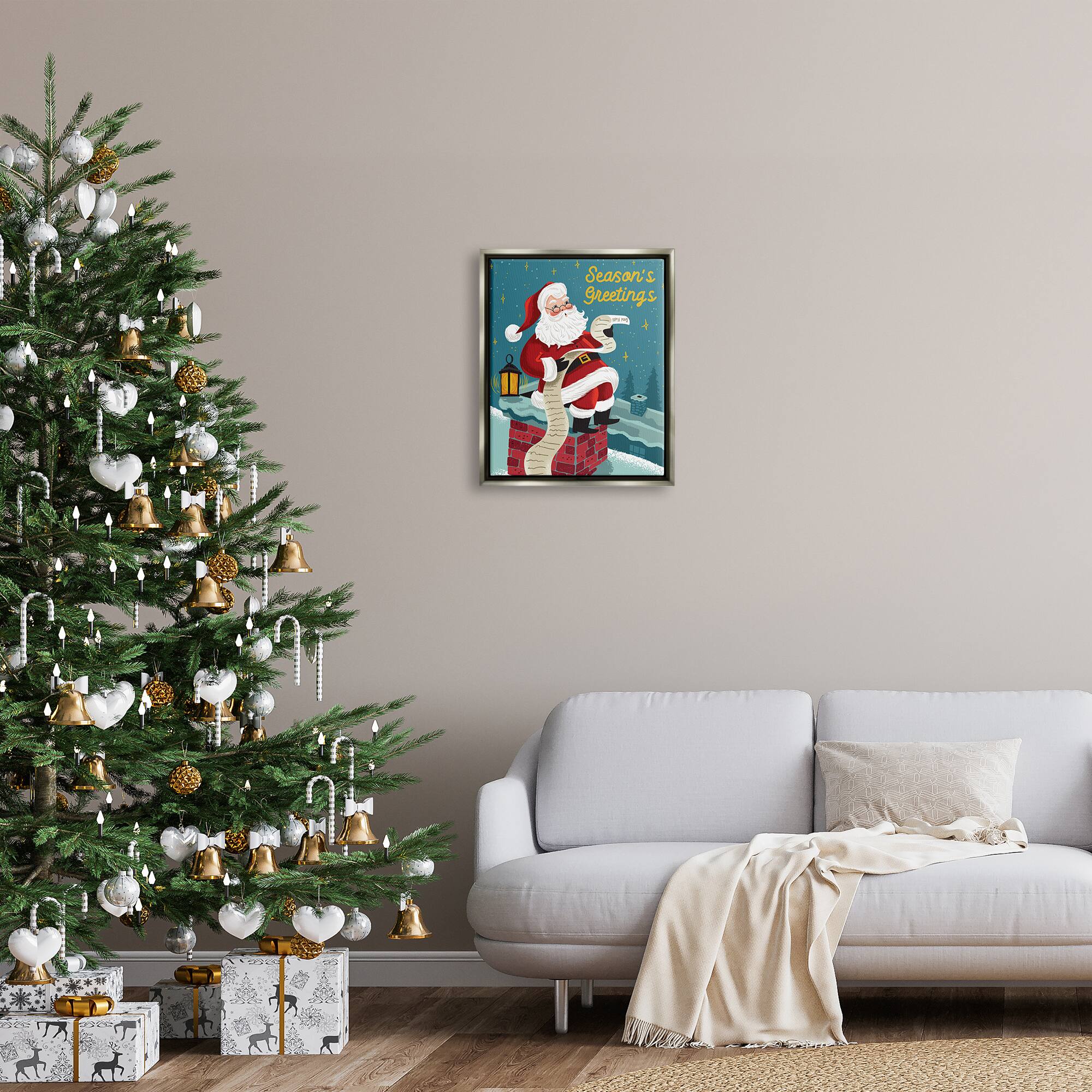 Stupell Industries Season's Greetings Santa's List Chimney Framed Floater Canvas Wall Art