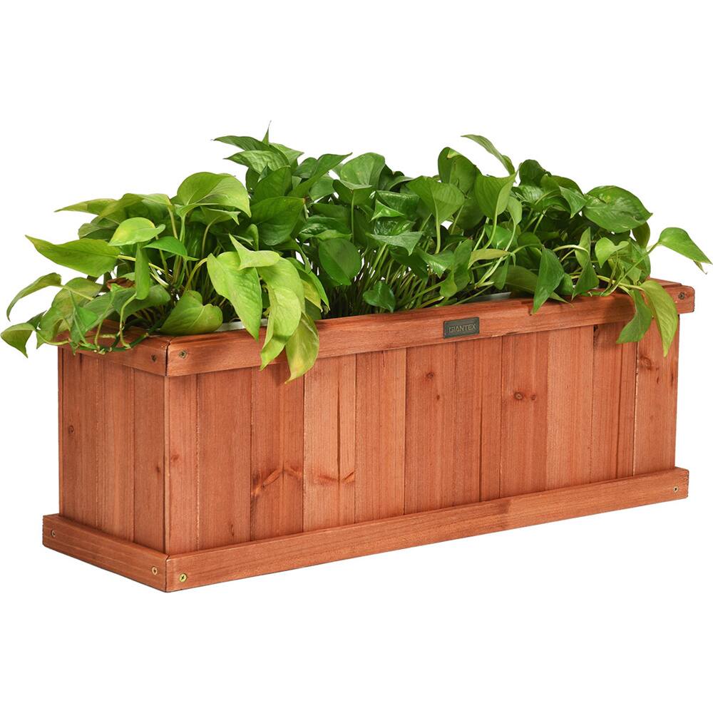 Costway Rectangular Box Garden Yard Decorative Wooden Flower Planter