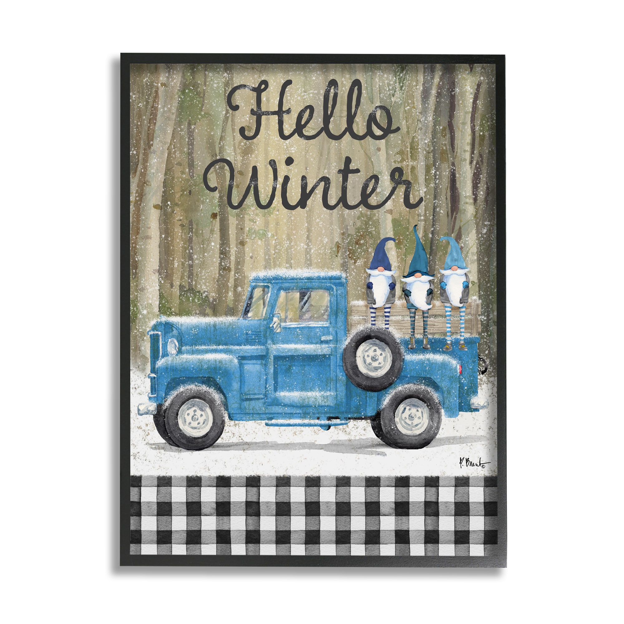 Stupell Industries Hello Winter Plaid Gnomes Framed Giclee Art