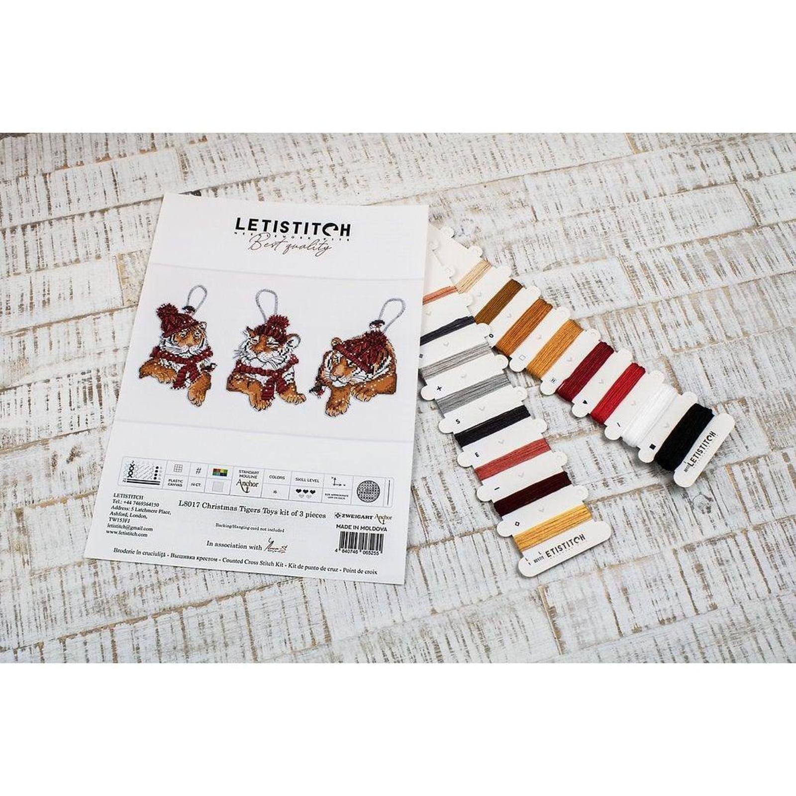 Letistitch Christmas Tigers Toys Set Plastic Canvas Counted Cross Stitch Kit