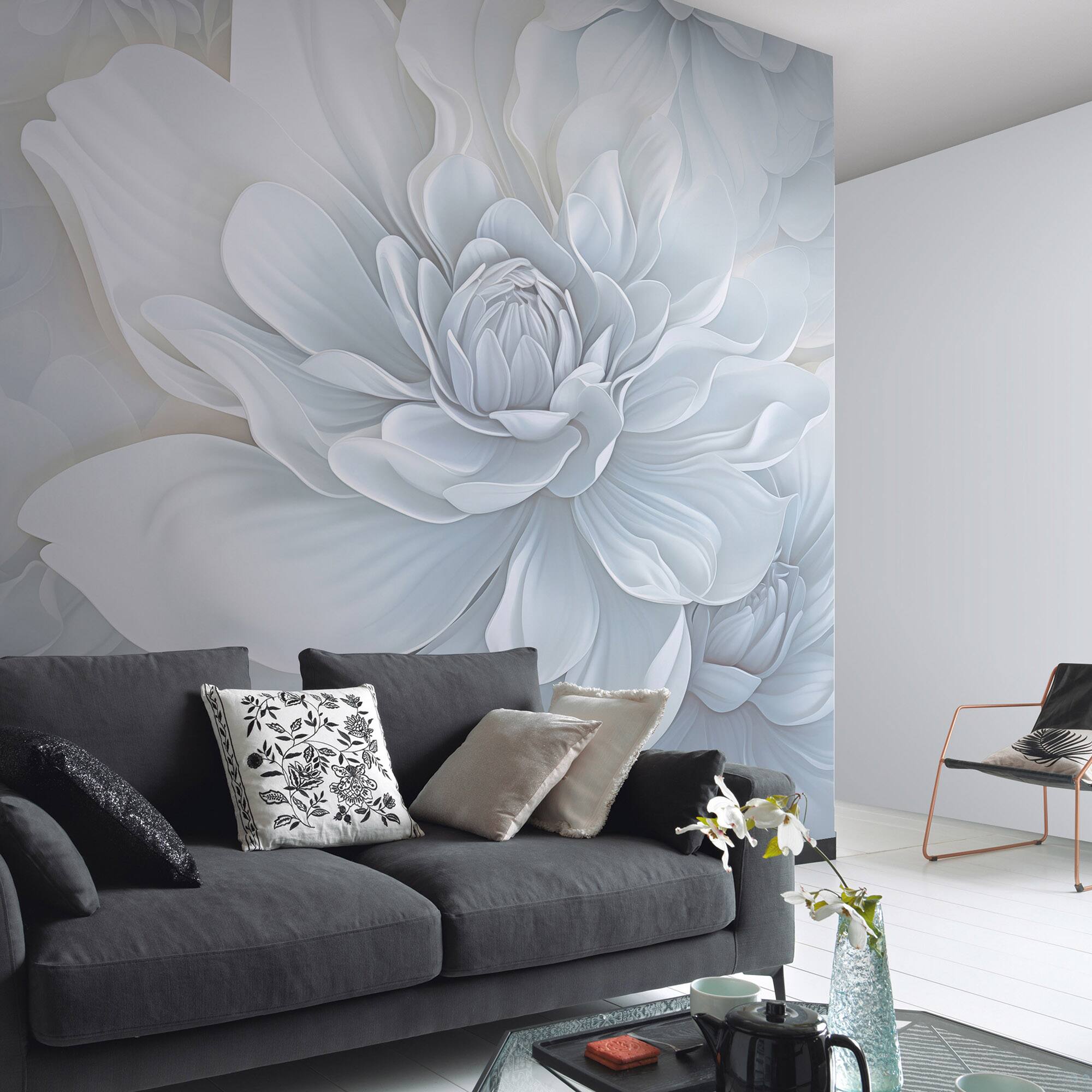 Designs Direct Pale Floral Beauty Gray Wall Mural