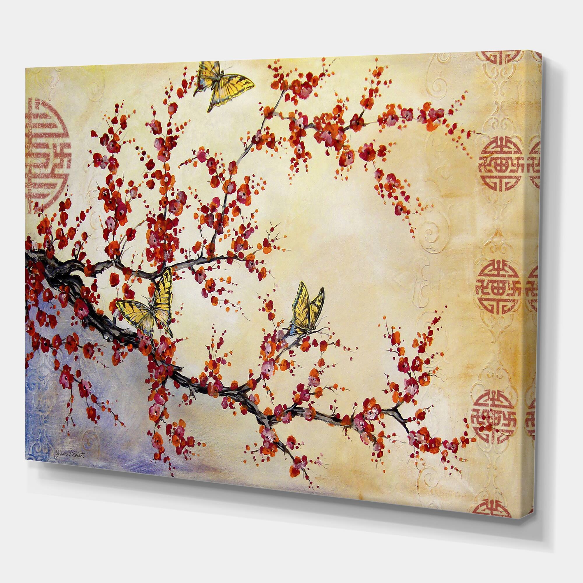 Designart - Butterfly Blossoms-Asian - Cottage Canvas Art Print