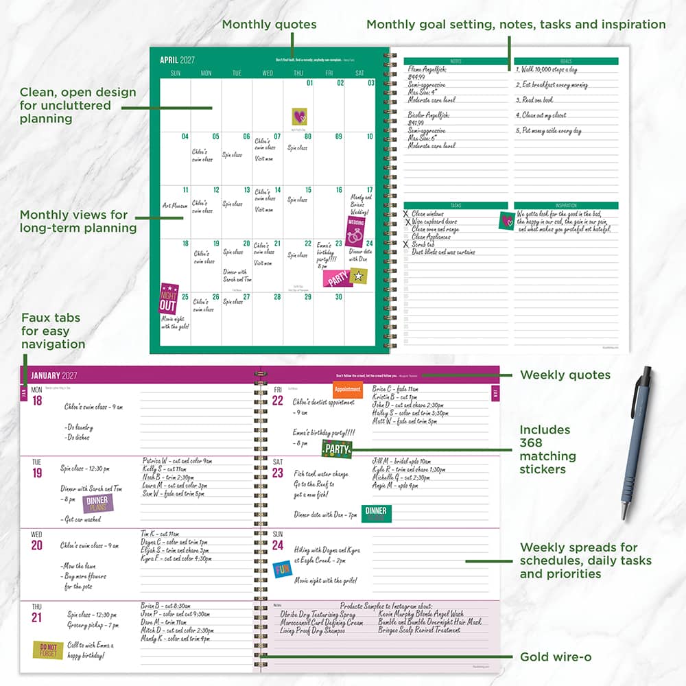 2027 Peonies Large Weekly Monthly Planner