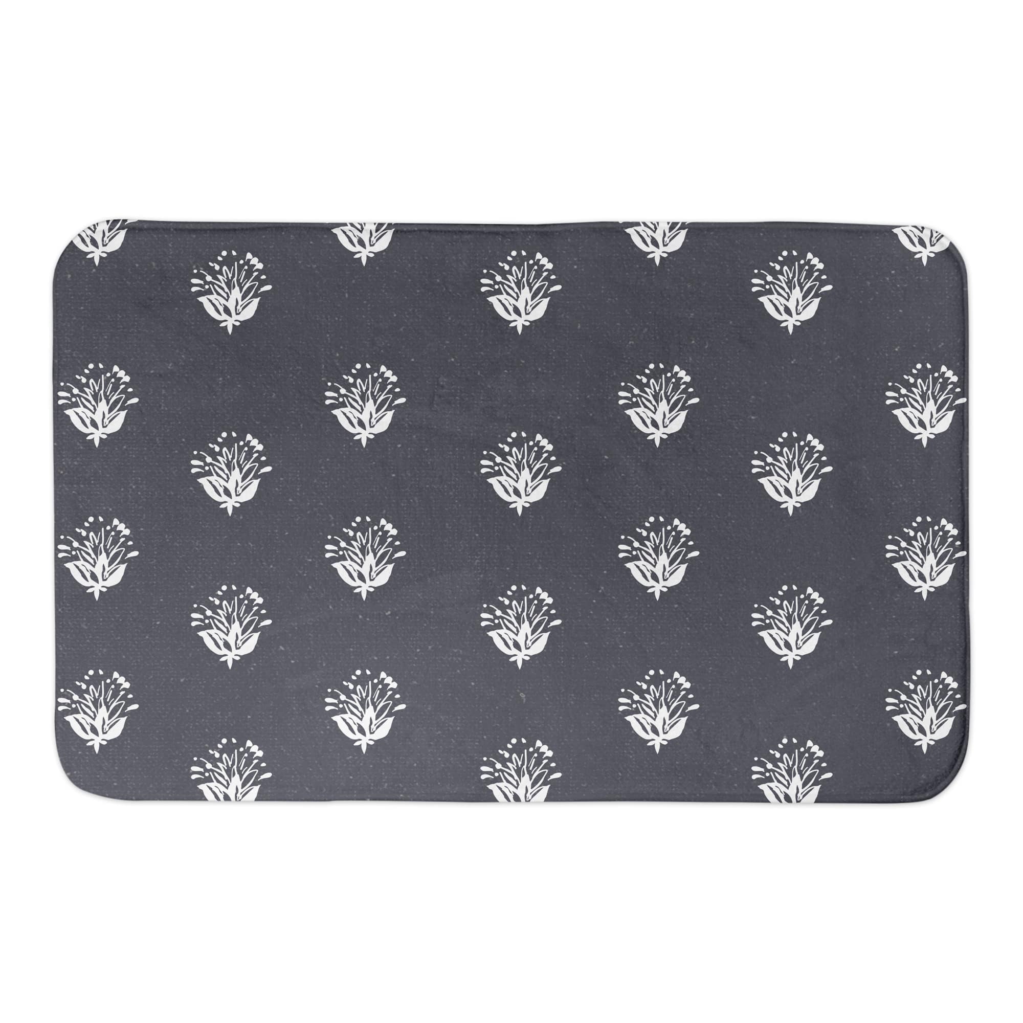 Navy Floral Pattern 34" x 21" Bath Mat