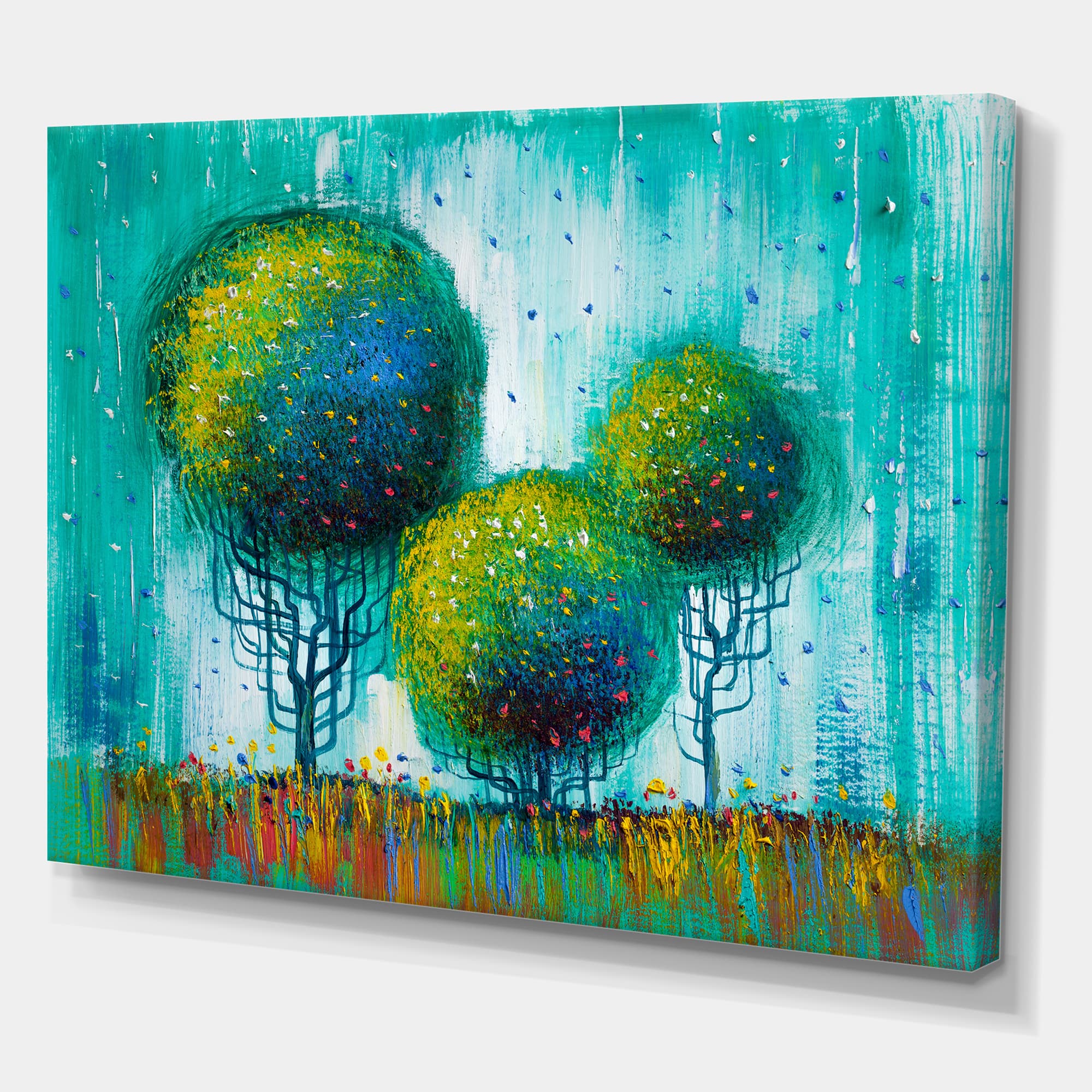 Designart - Colourful Trees Impressionist Landscape II - Modern Canvas Wall Art Print