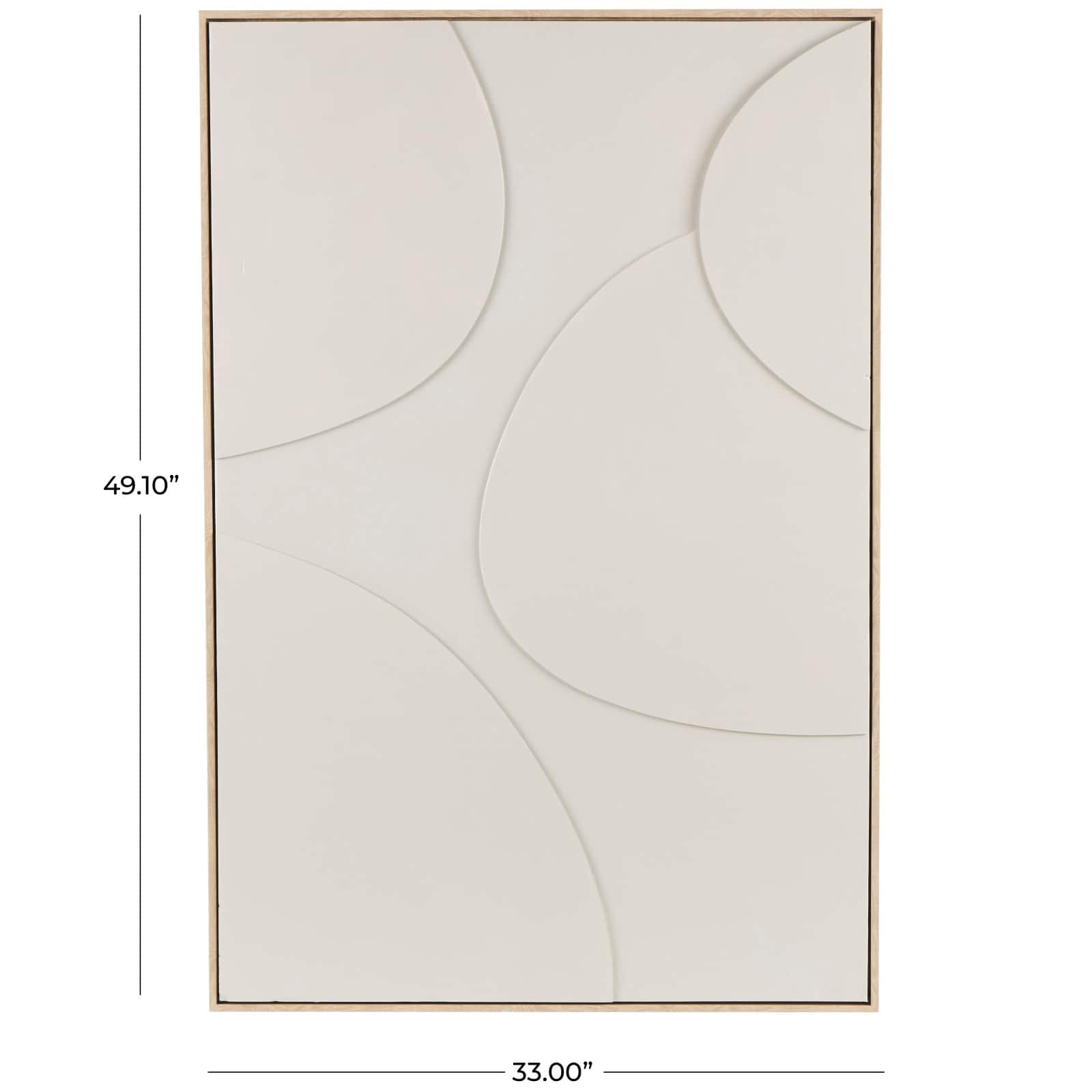 Beige Wooden Geometric Framed Wall Art with Abstract Circles and Brown Wooden Frame