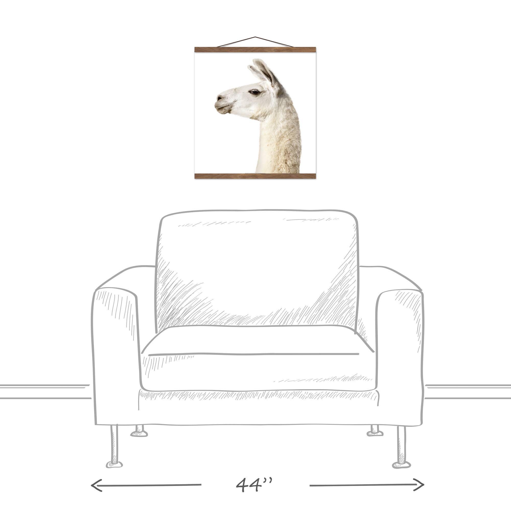 Fluffy Llama 16" x 16" Teak Hanging Canvas