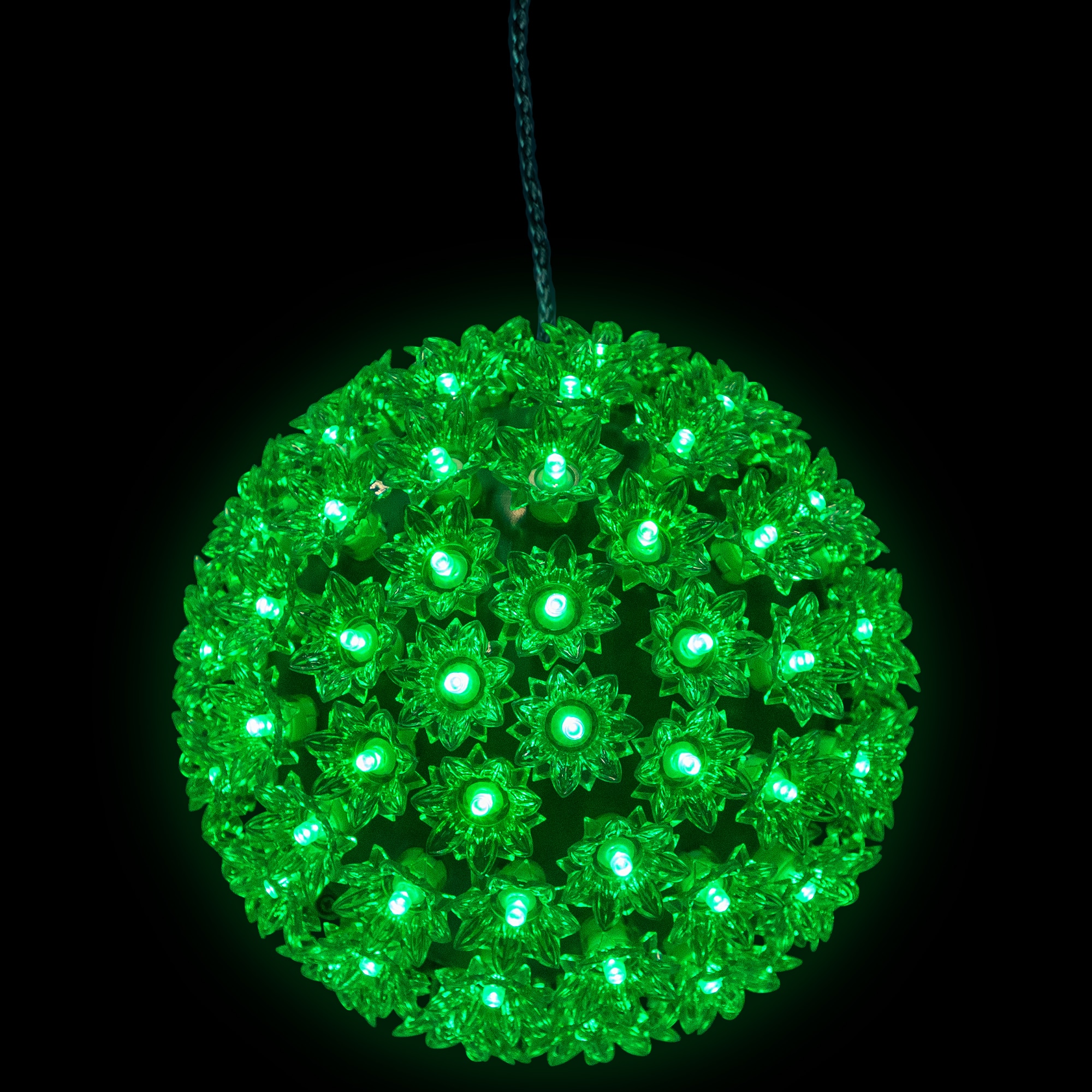 LED Lighted Starlight Sphere Outdoor Hanging Christmas Decoration- 7.5" - Green Lights