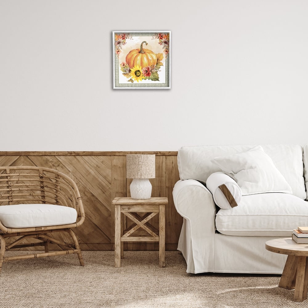 Stupell Industries Pumpkin with Flower Accent Framed Giclee Art