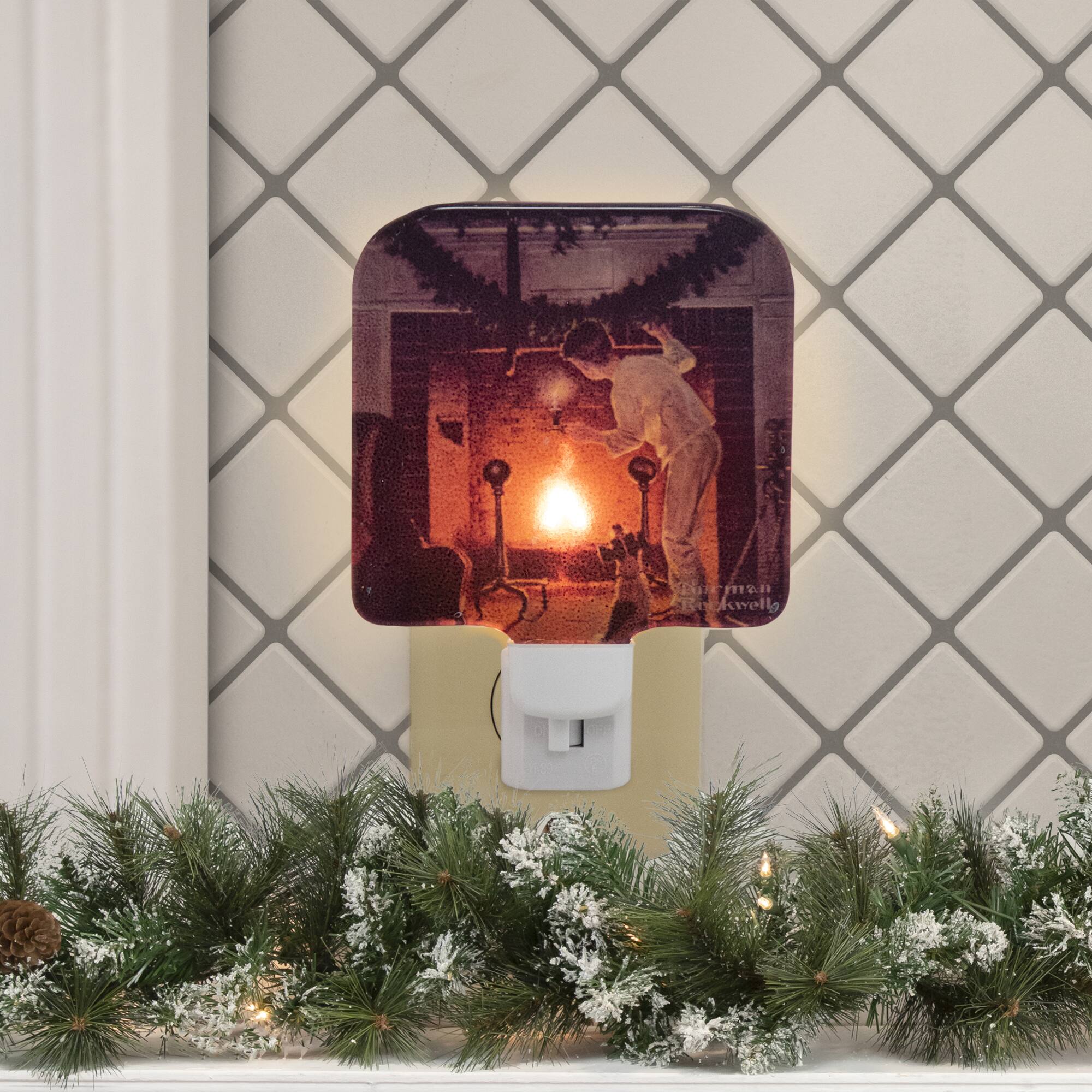 6" Norman Rockwell 'Is He Coming' Glass Christmas Night Light