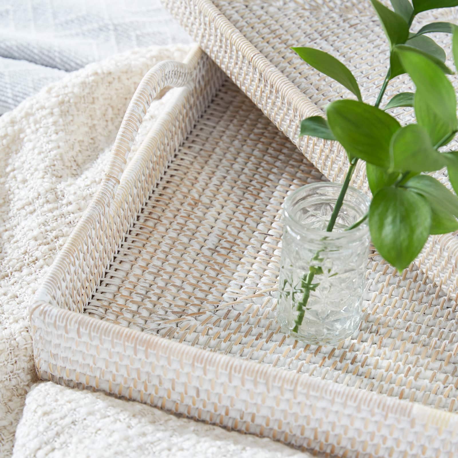 Cream Wood Boho Style Tray Set