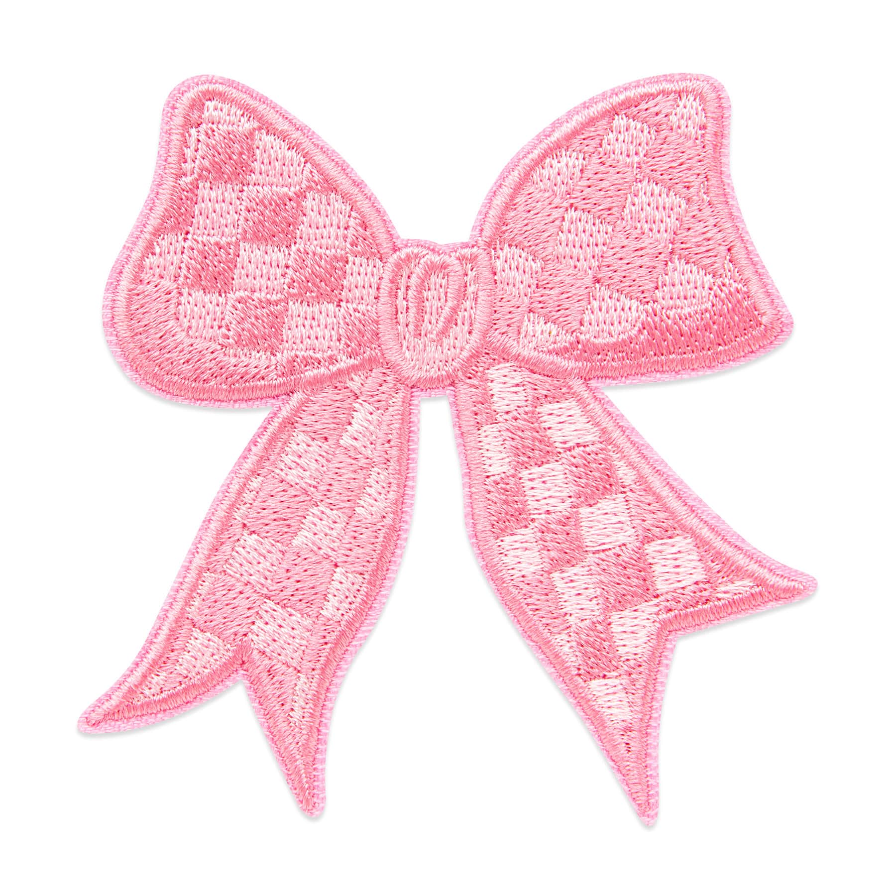 Pink Checked Bow Embroidered Iron-On & Adhesive Patch by Make Market®