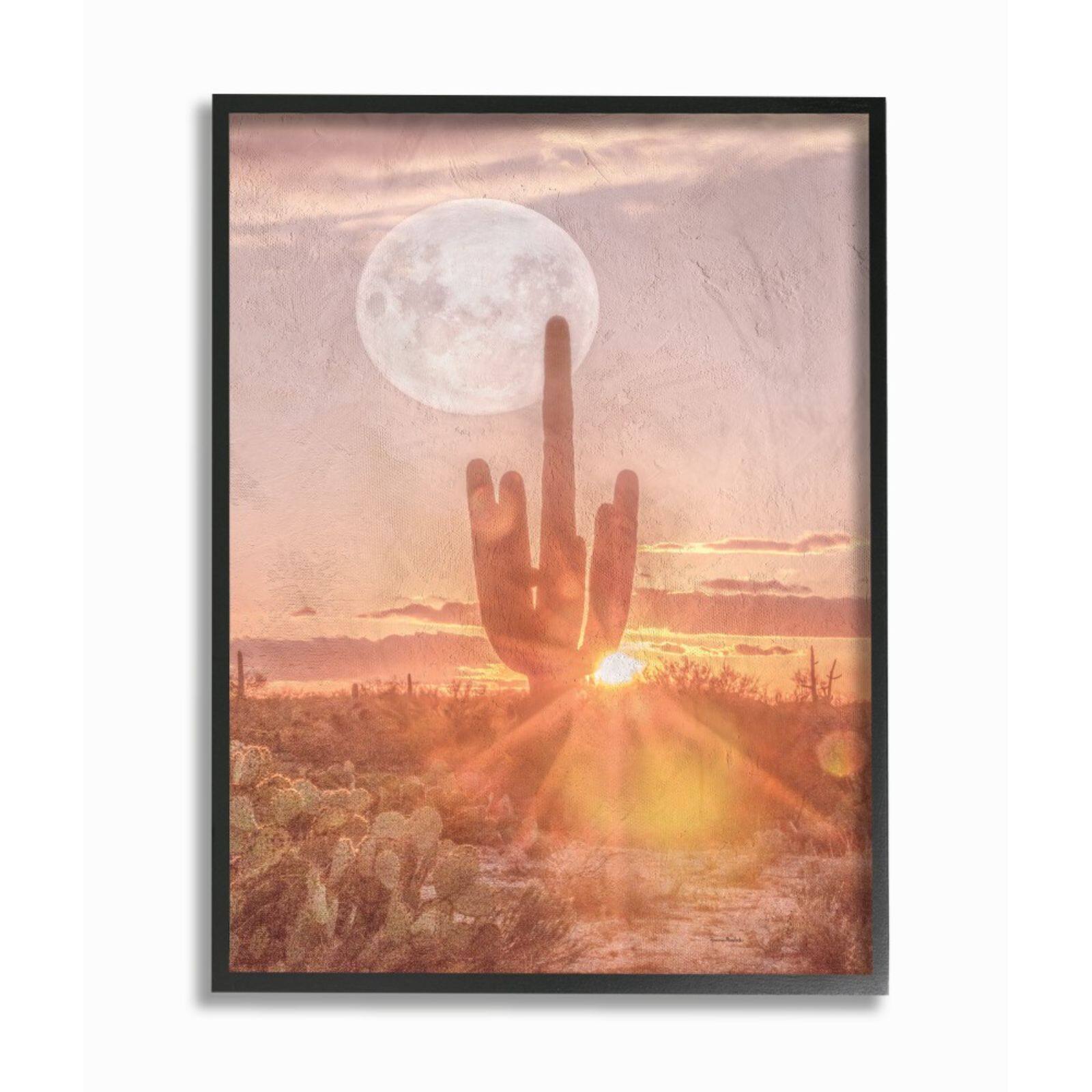 Stupell Industries Sunset Moonrise Black Framed Print