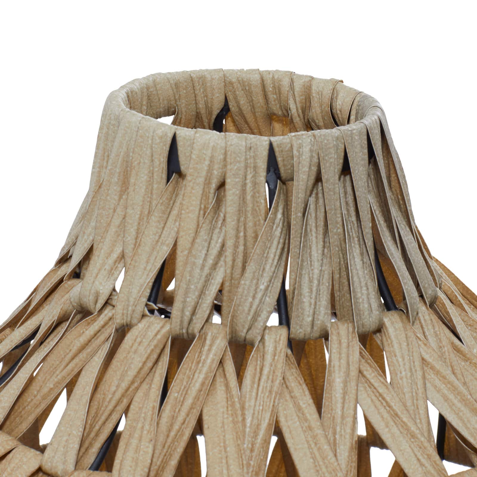 Brown Plastic Rattan Handmade Woven Vase with Black Metal Base 14" x 14" x 17"