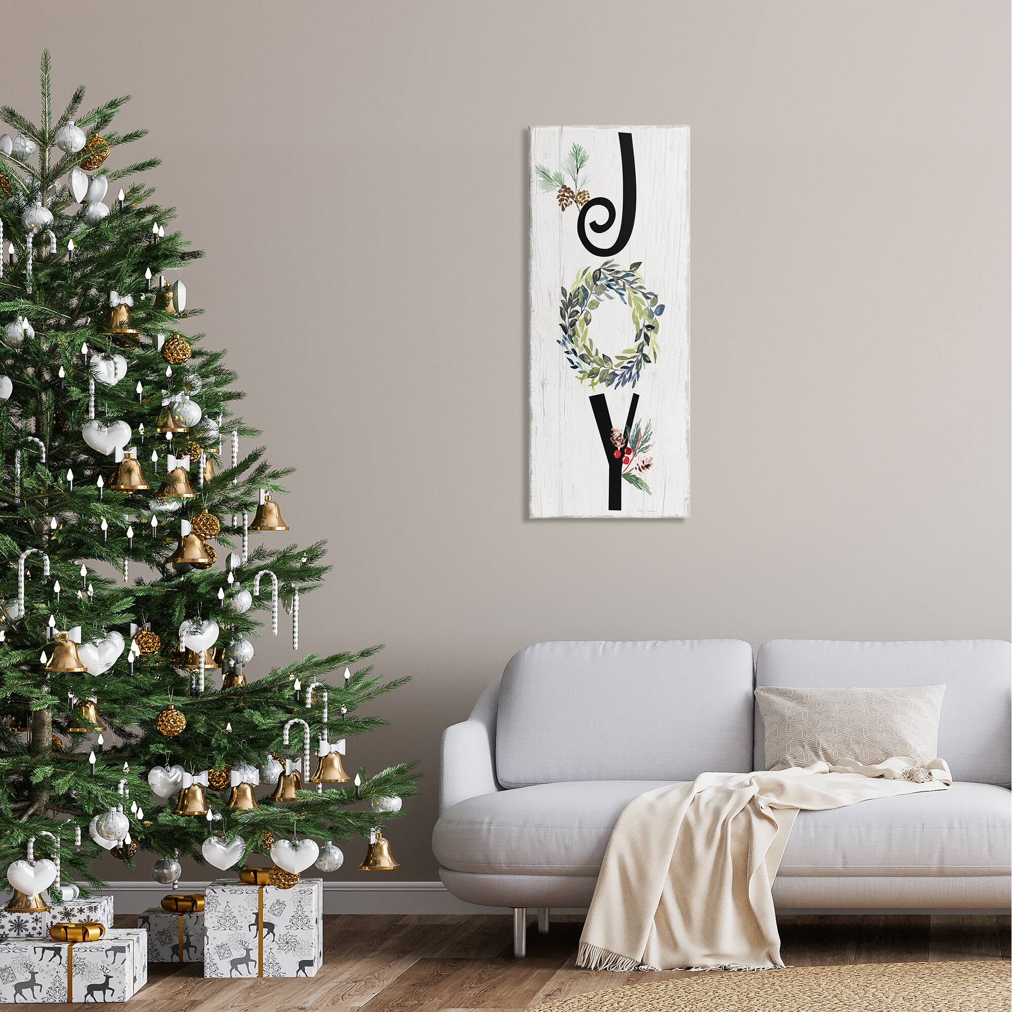 Stupell Industries Joy Seasonal Botanical Wreath Canvas Wall Art