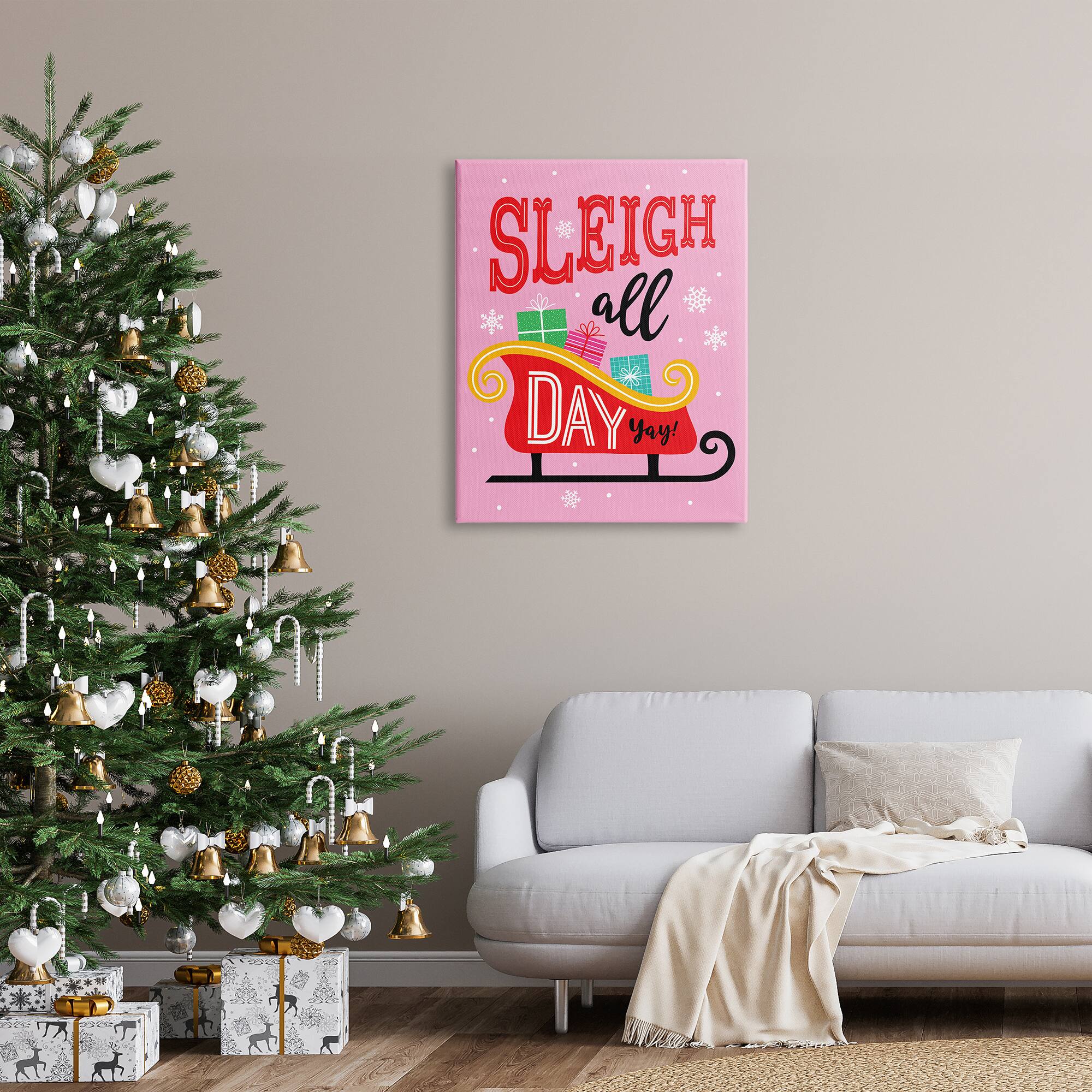 Stupell Industries Sleigh All Day Bold Gift Sled Canvas Wall Art