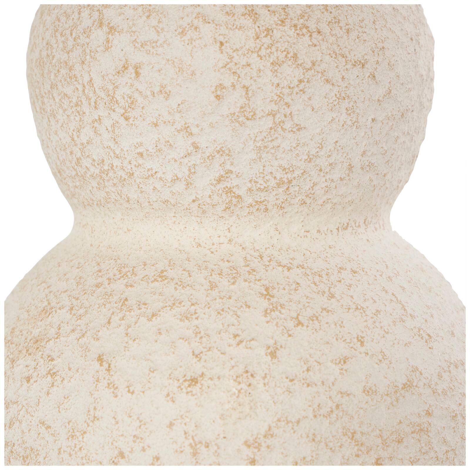 12" Cream Ceramic Hourglass Textured Vase