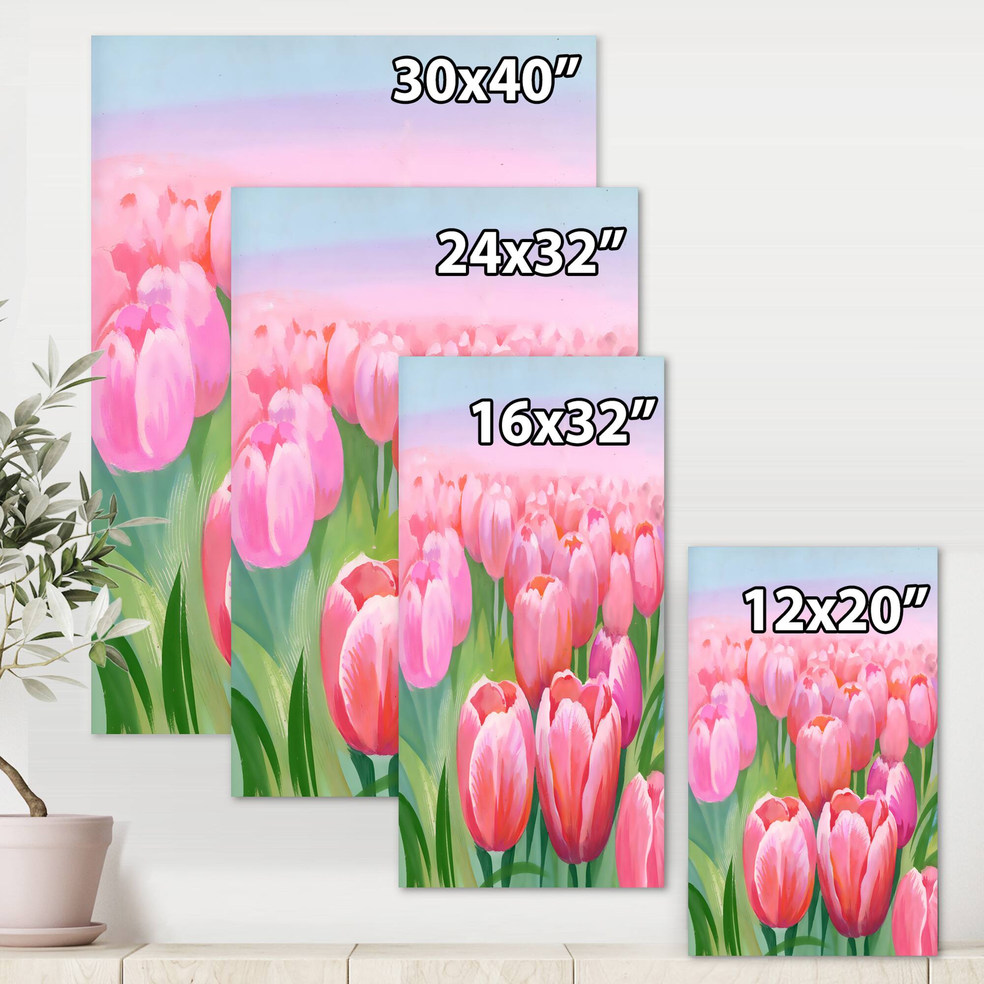 Designart - Field of Pink Tulips