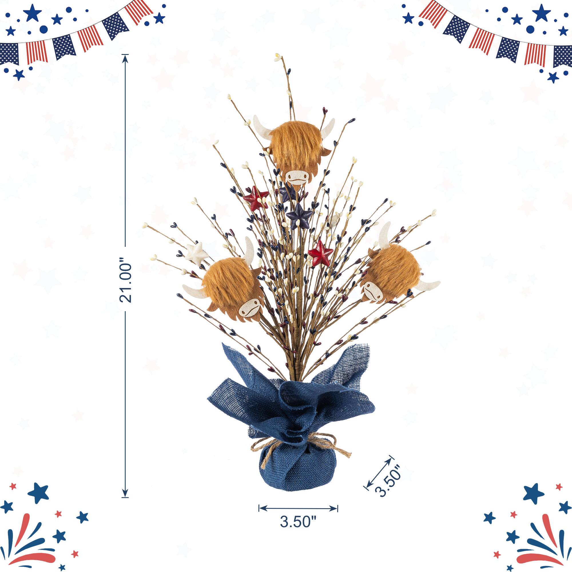 Glitzhome® 21" Patriotic Americana Highland Cow and Berry Table Tree