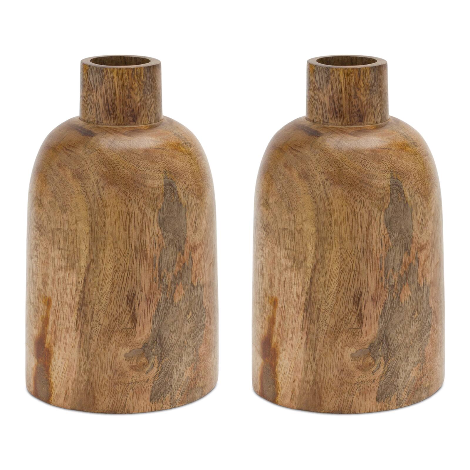 8.75" Mango Wood Bottle Vases, 2ct.