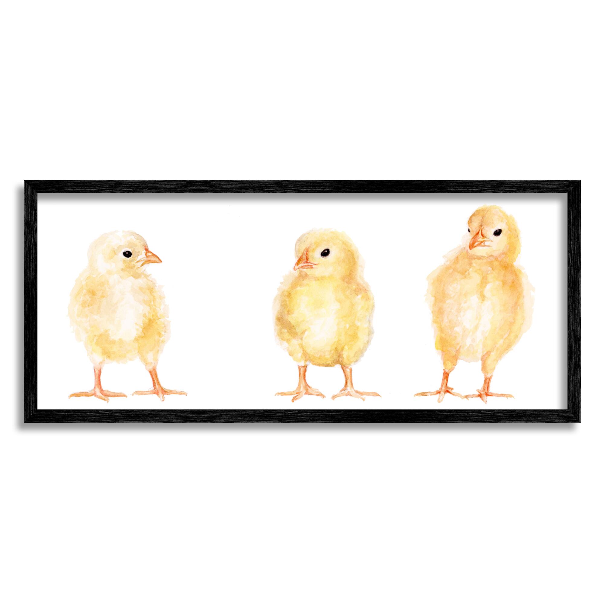Stupell Industries Baby Chick Trio Watercolor Portrait Kids' Wild Animals Framed Wall Art