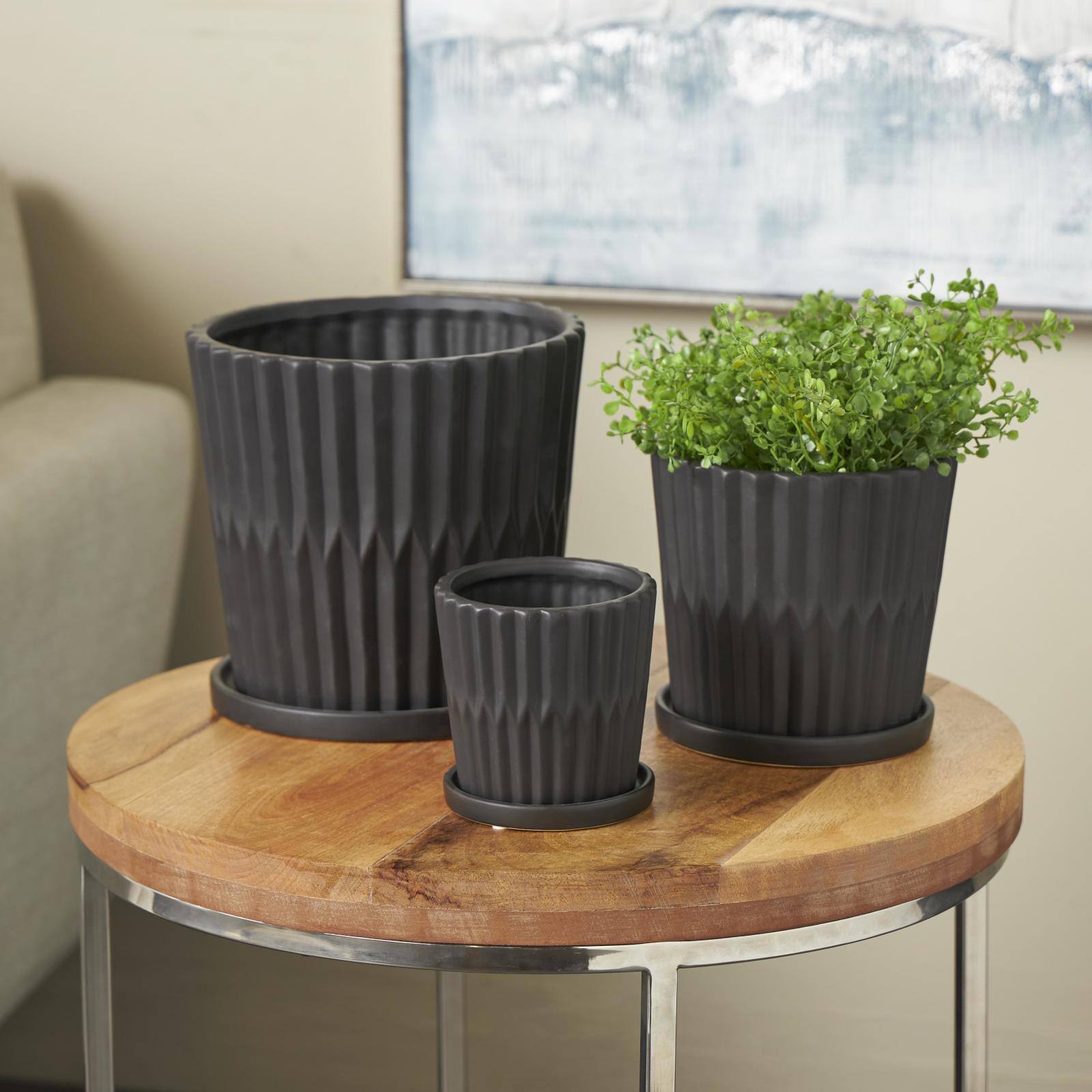 Double Ribbed Textured Ceramic Planter Set
