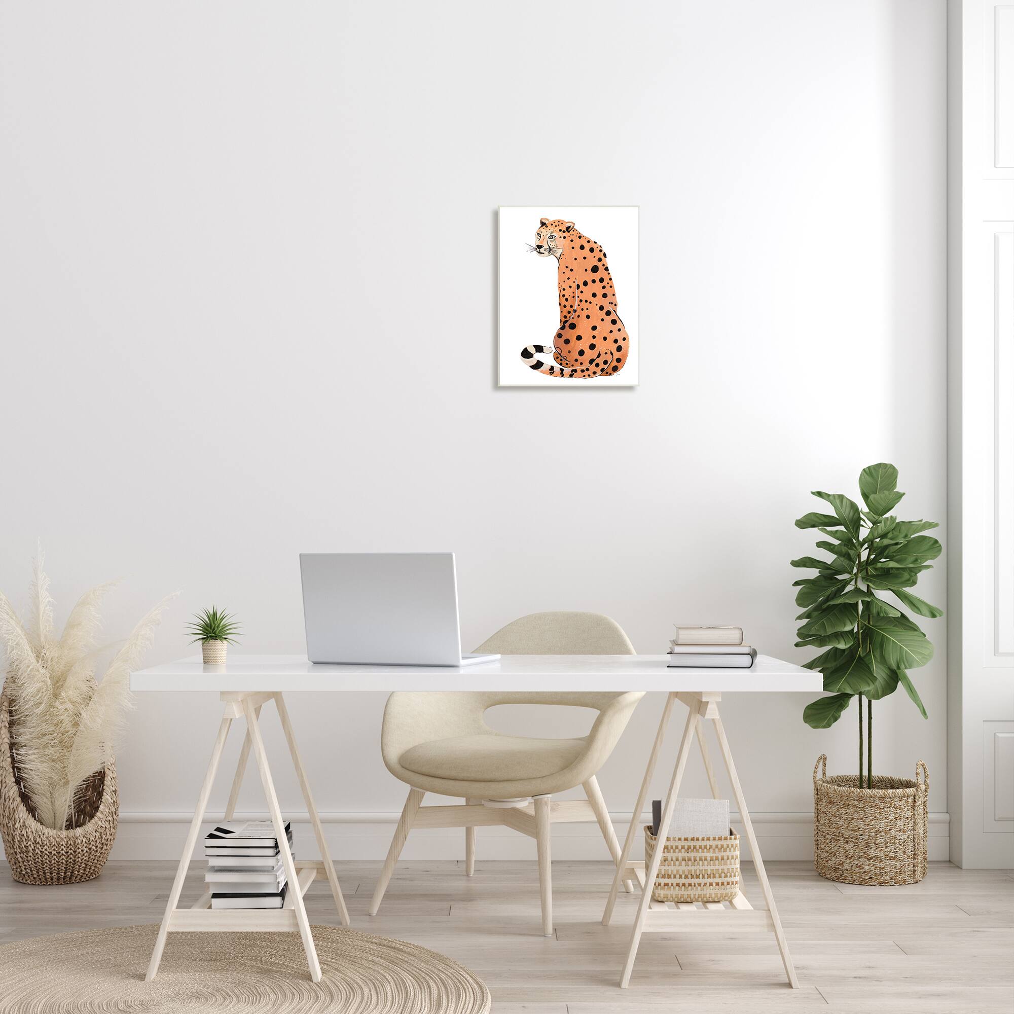Stupell Industries Orange Jungle Cat Bold Spots Safari Animal Wall Plaque