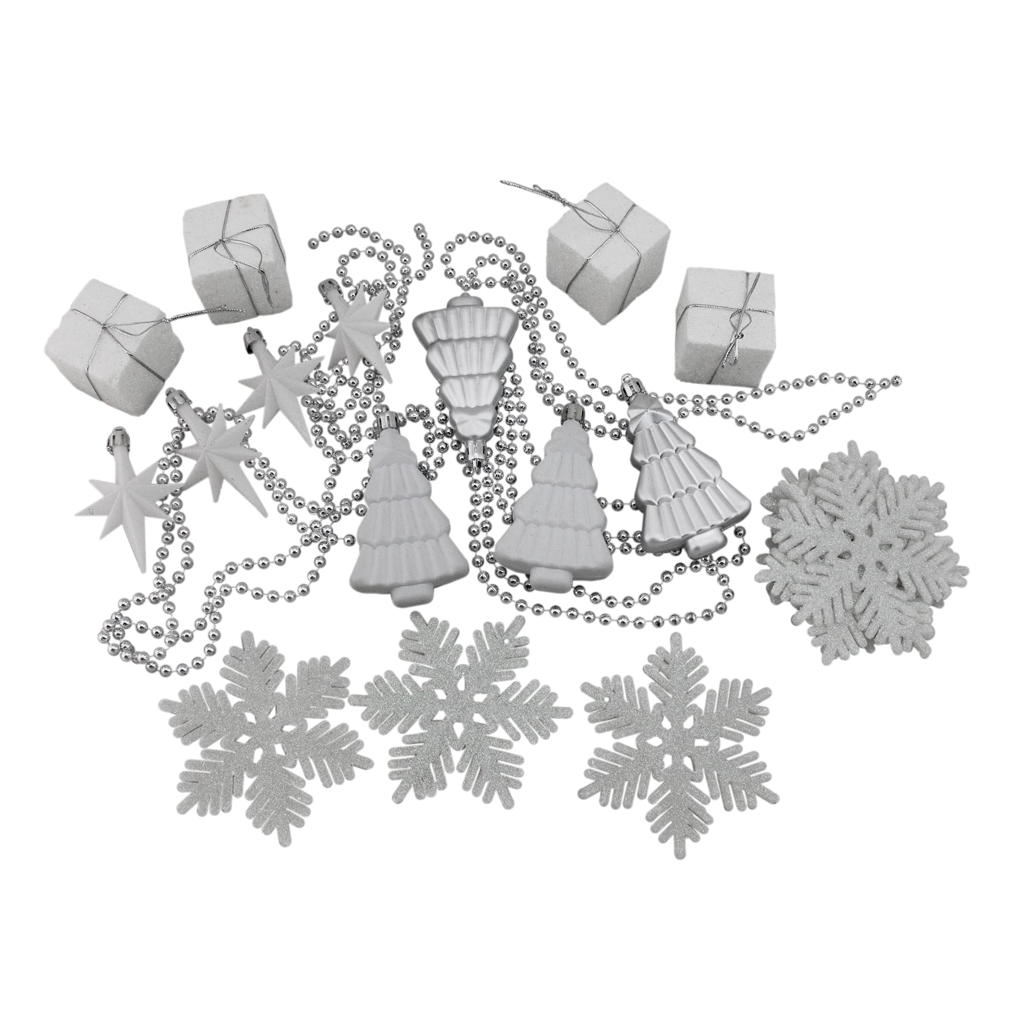 125ct. Winter White & Silver Shatterproof 4-Finish Christmas Ornaments