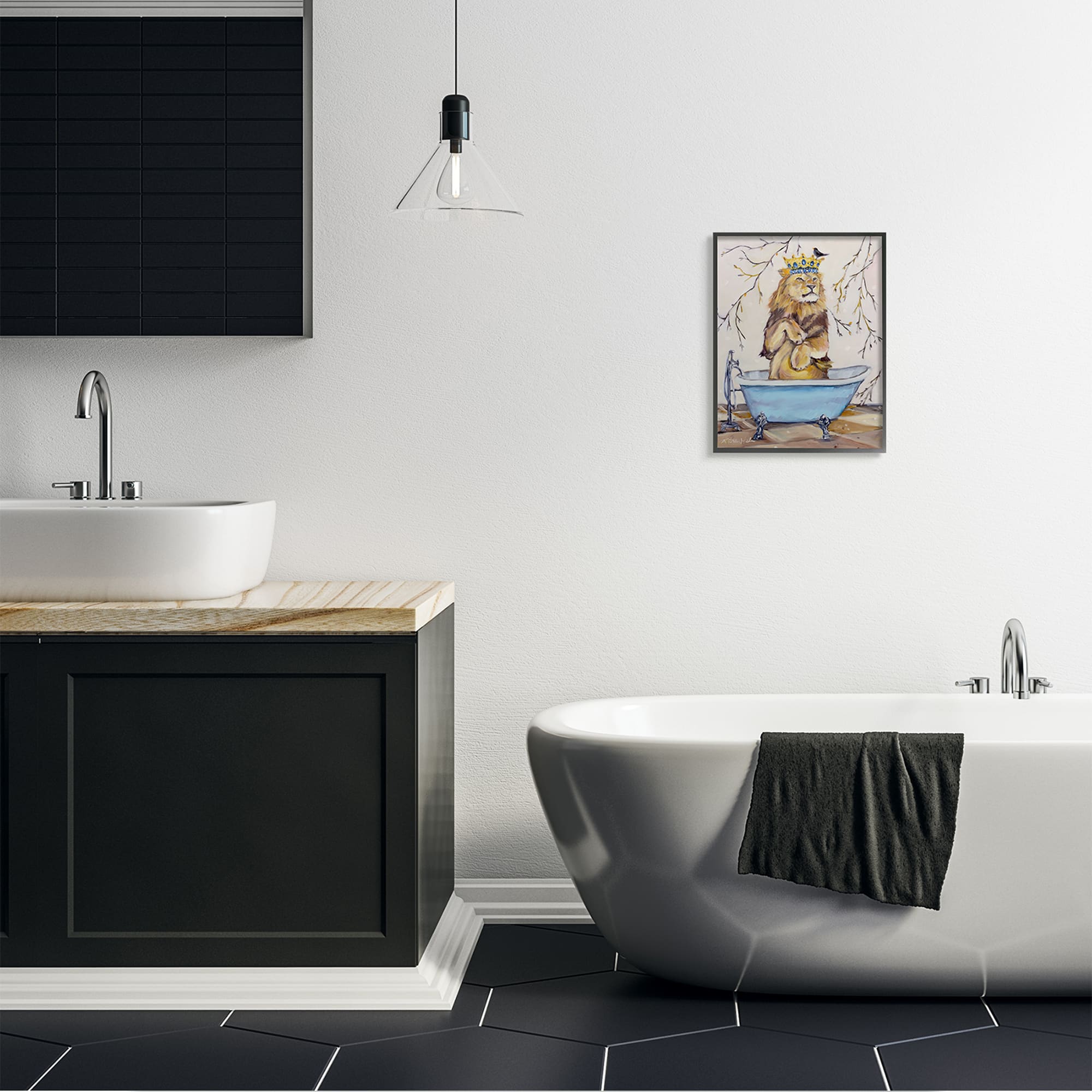 Stupell Industries Regal Jungle Lion in Blue Claw Bath in Frame Wall Art