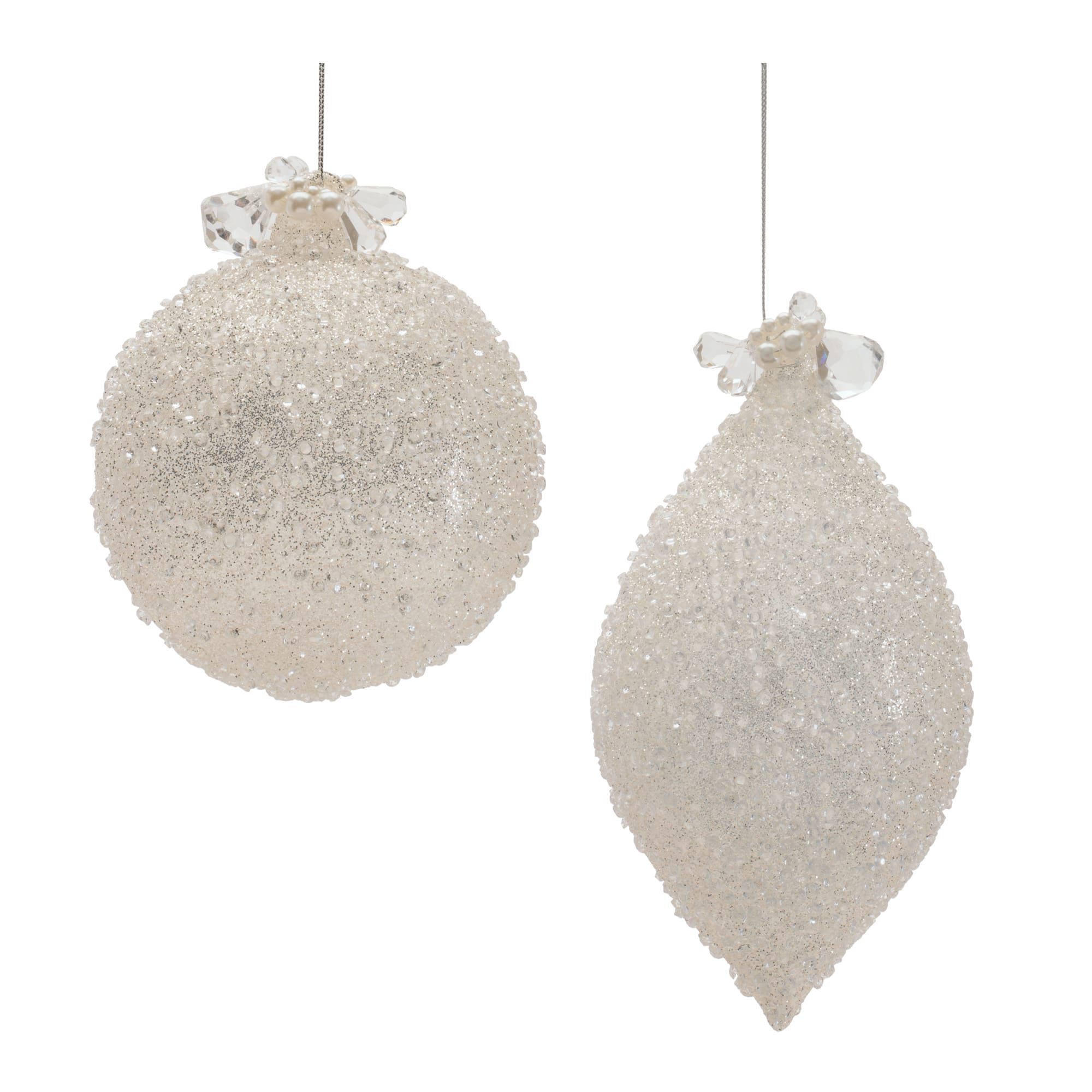 Melrose Silver Glittered Glass Ornaments Set