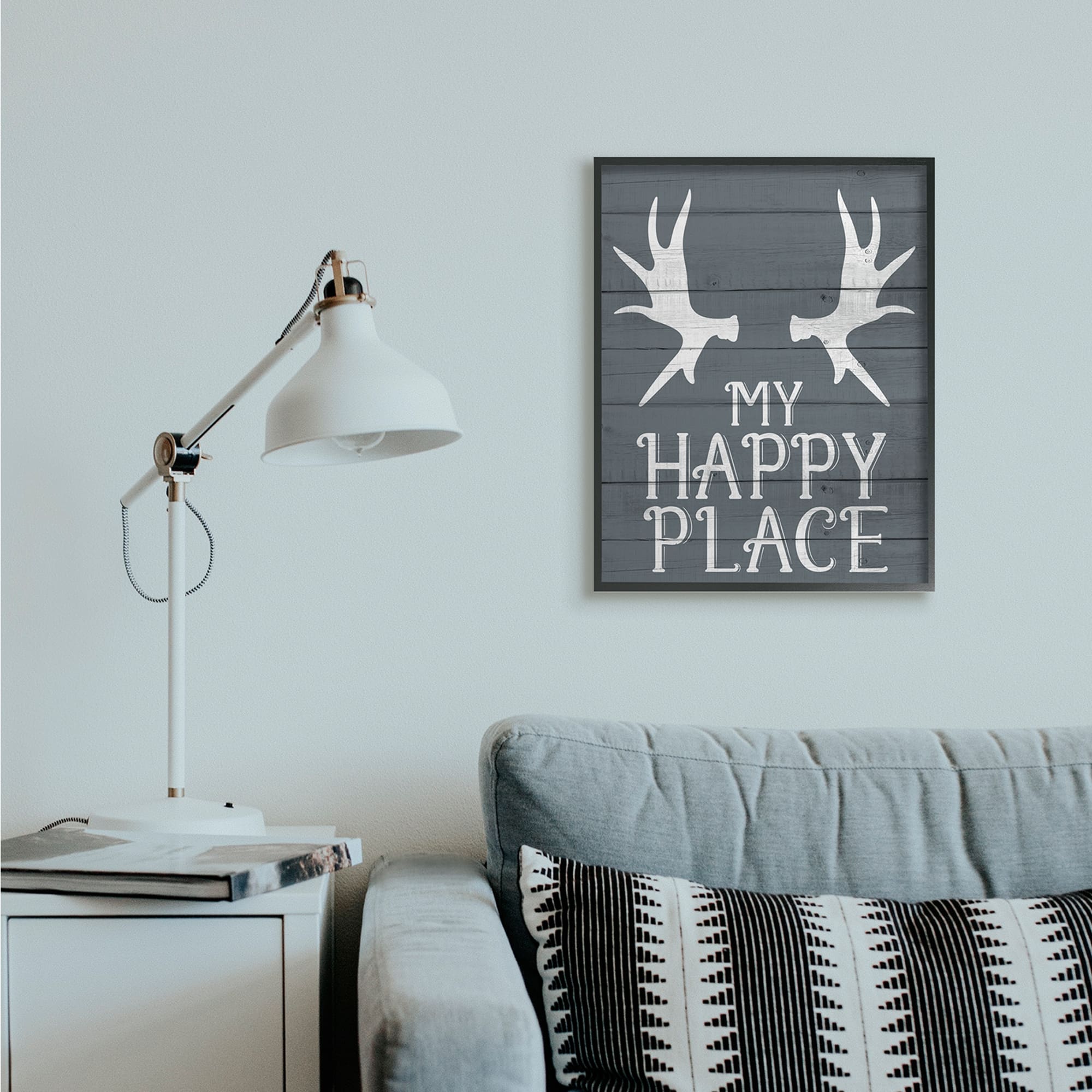 Stupell Industries Rustic My Happy Place Large Elk Antlers in Frame Wall Art