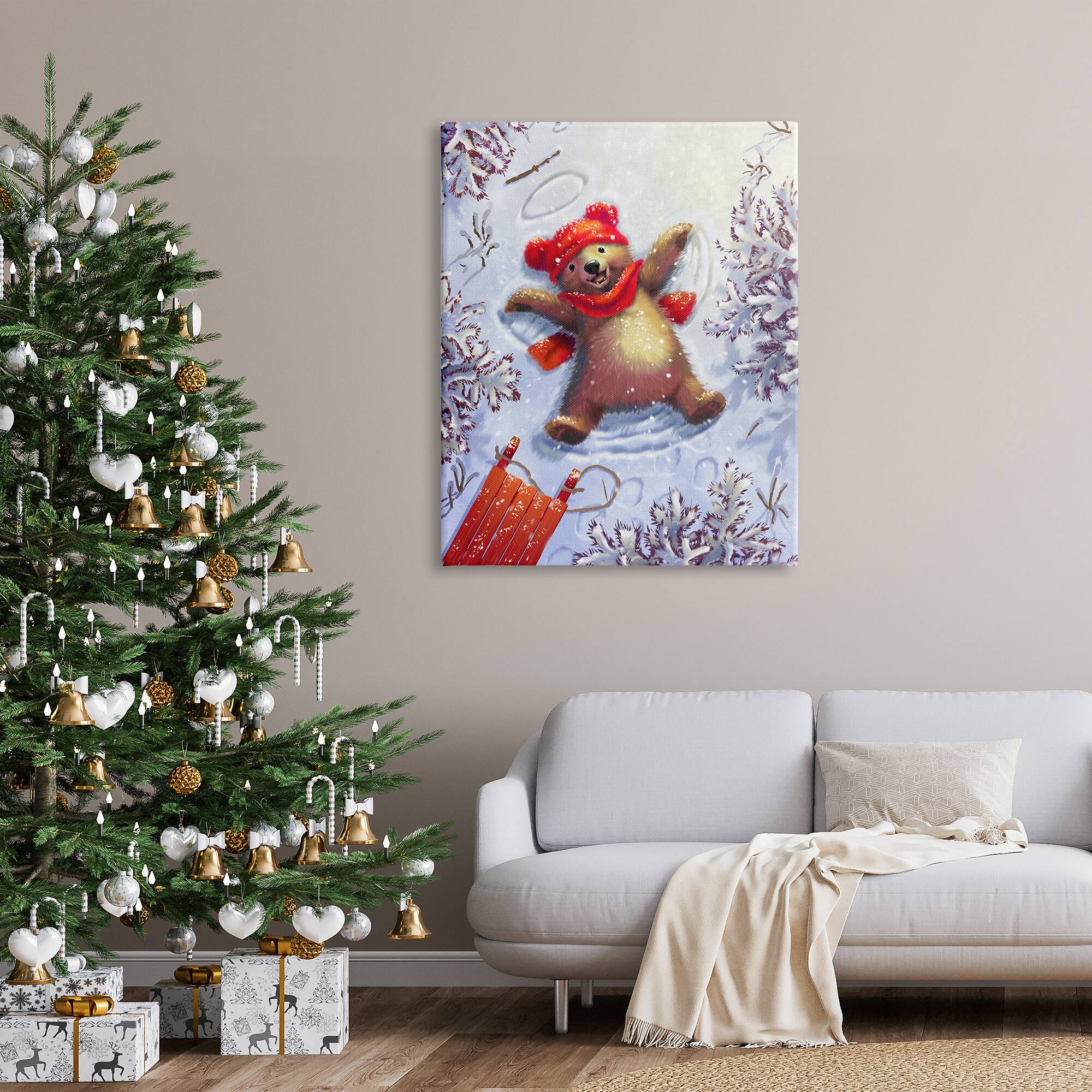 Stupell Industries Bear Cub Snow Angel Sled Canvas Wall Art