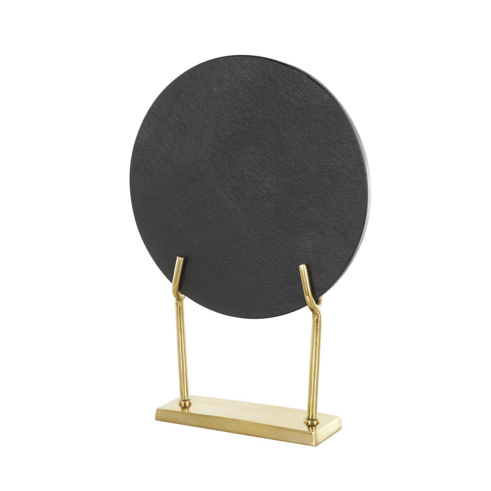 20" Black Marble Abstract Textured Disk Sculpture