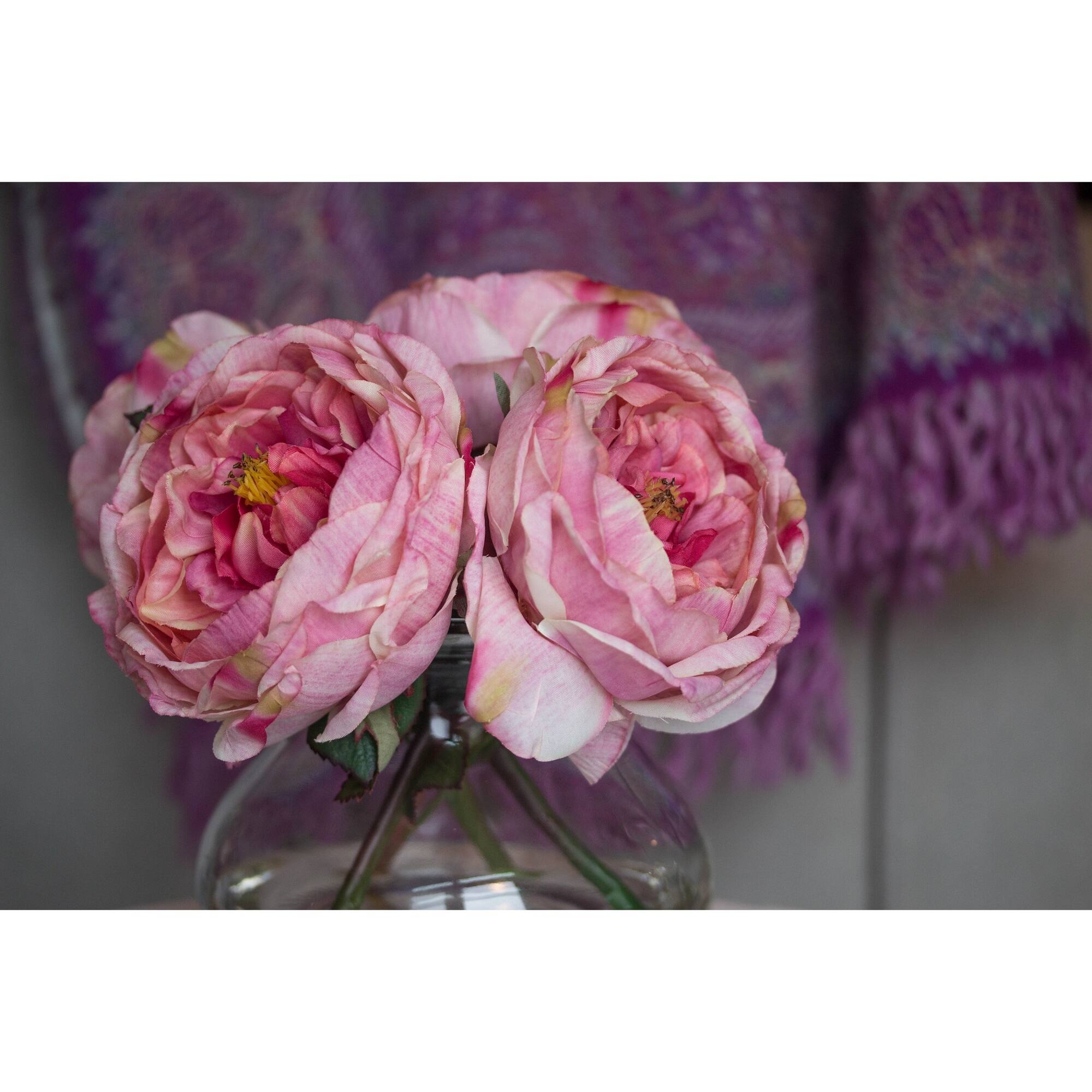 8" Pink Fancy Rose In Glass Vase