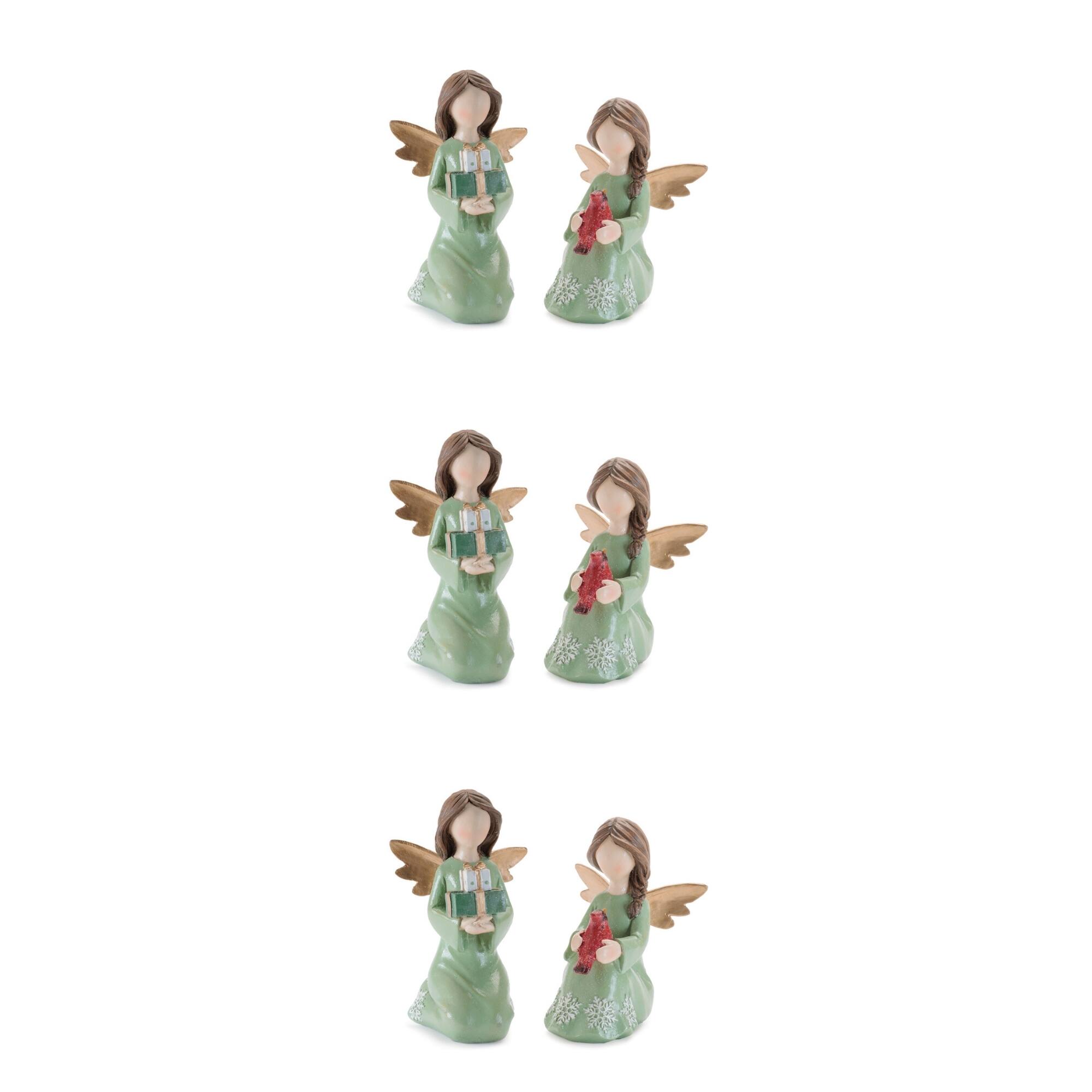 Melrose Green Angel Figurines with Gifts & Cardinal Set
