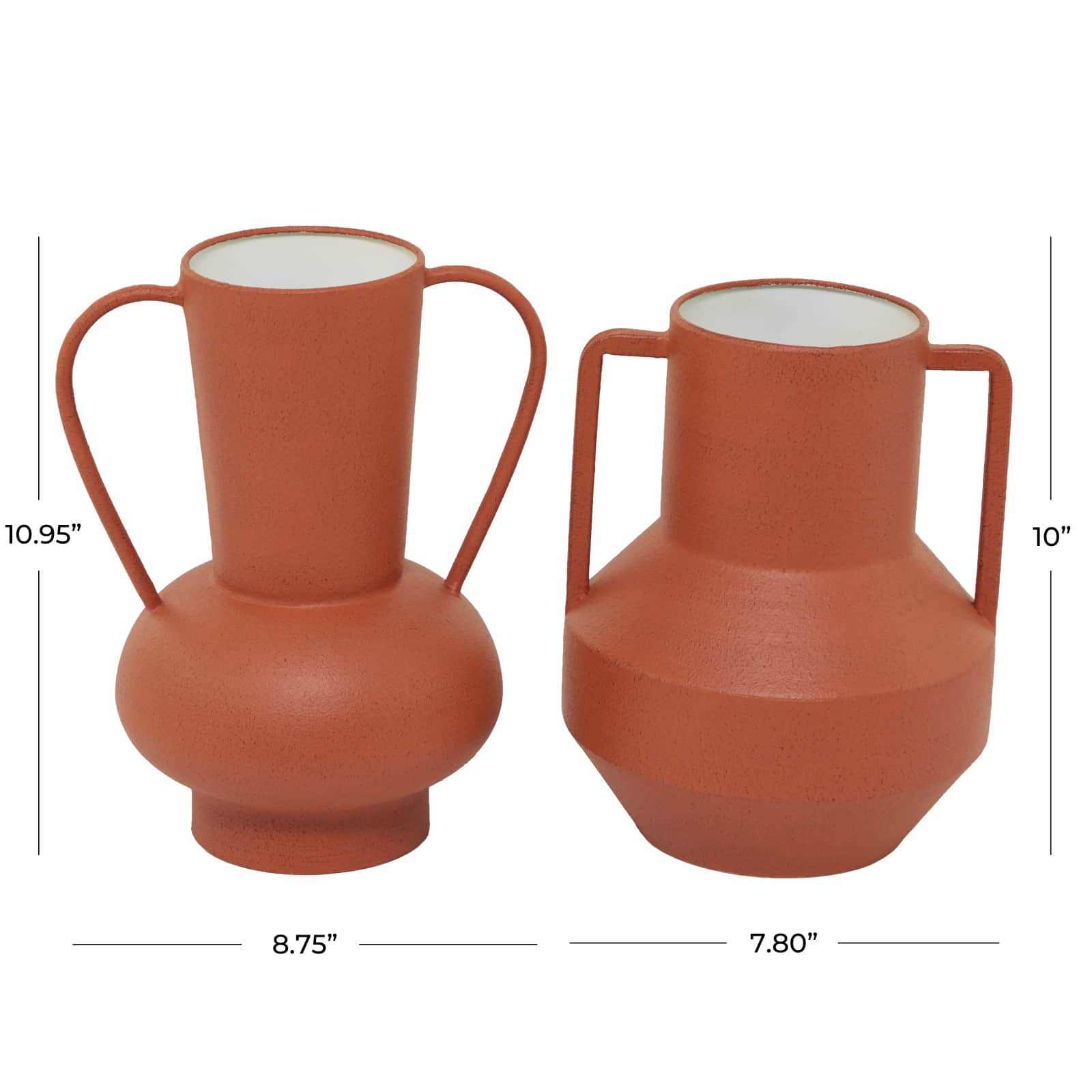 Orange Metal Vase with Handles Set of 2 11", 10"