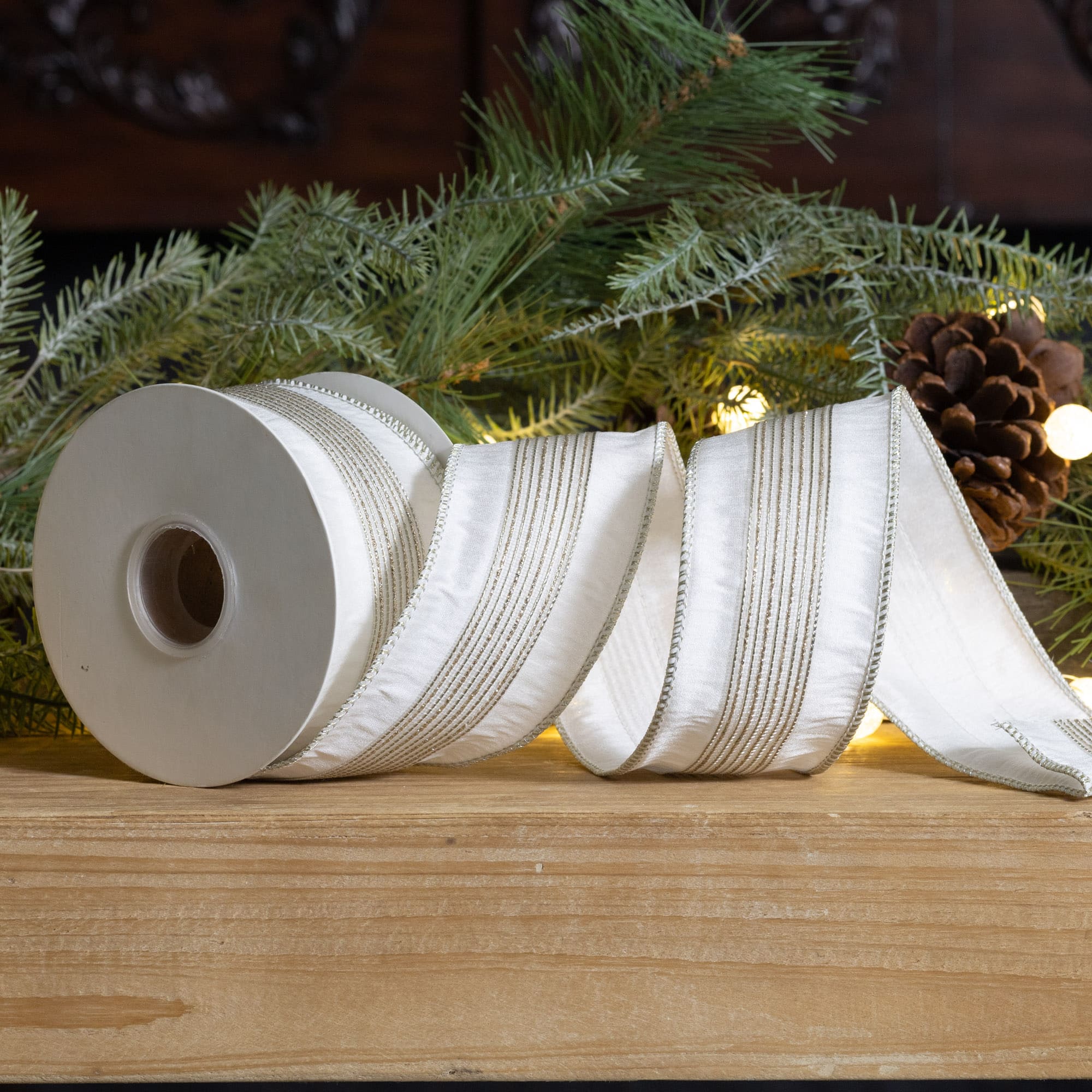 Melrose 2.5" x 10yd. Glitter Stripes Wired Holiday Ribbon