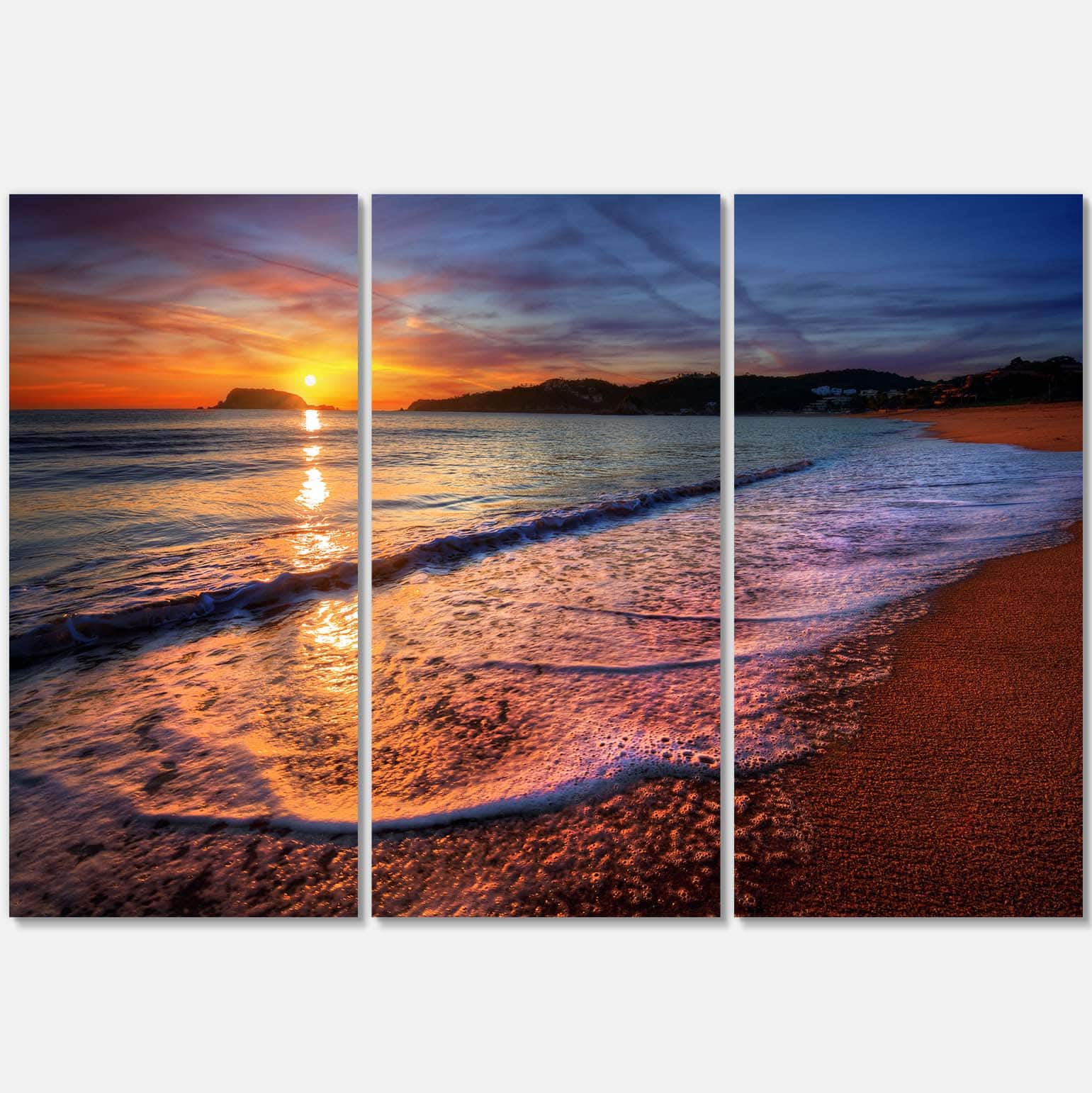 Designart - Foaming Waves at Beautiful Sunset - Seashore Canvas Art Print