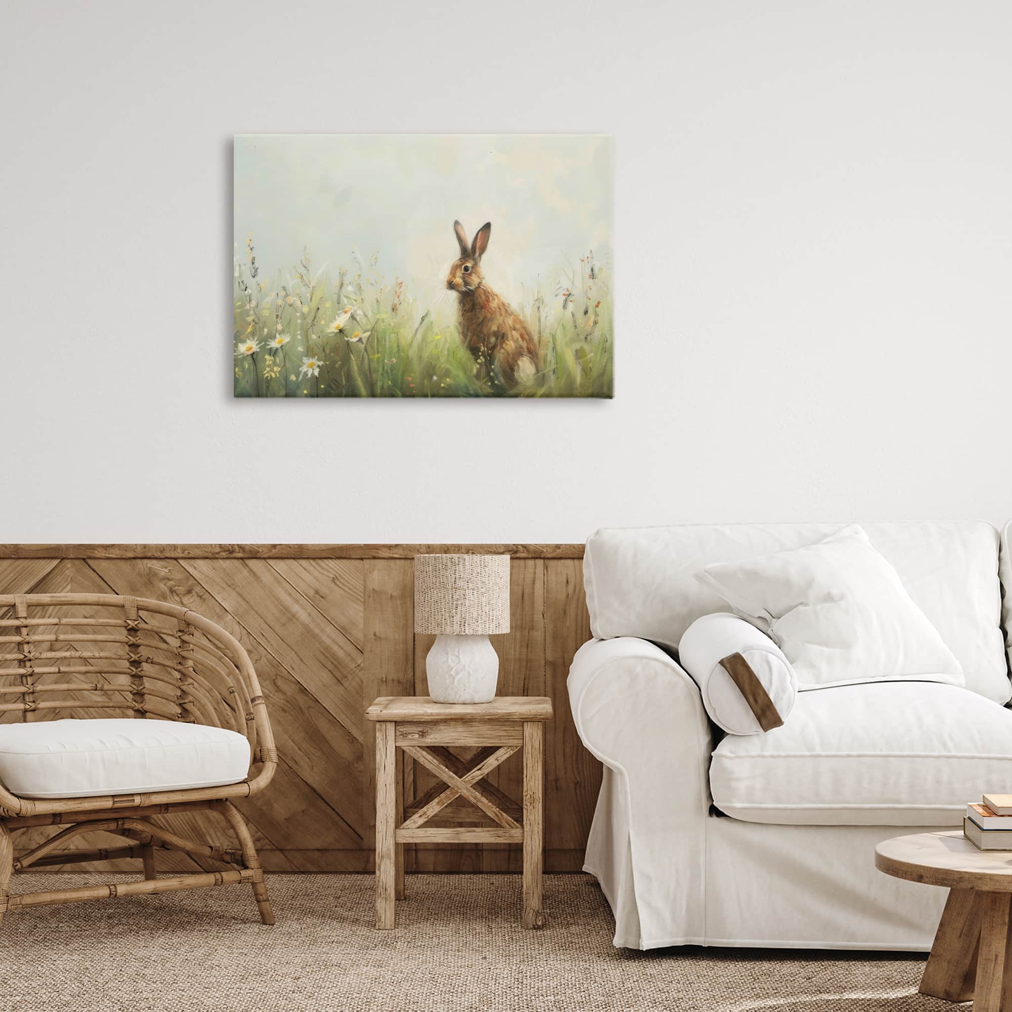 Stupell Industries Brown Rabbit with Daisies Canvas Wall Art