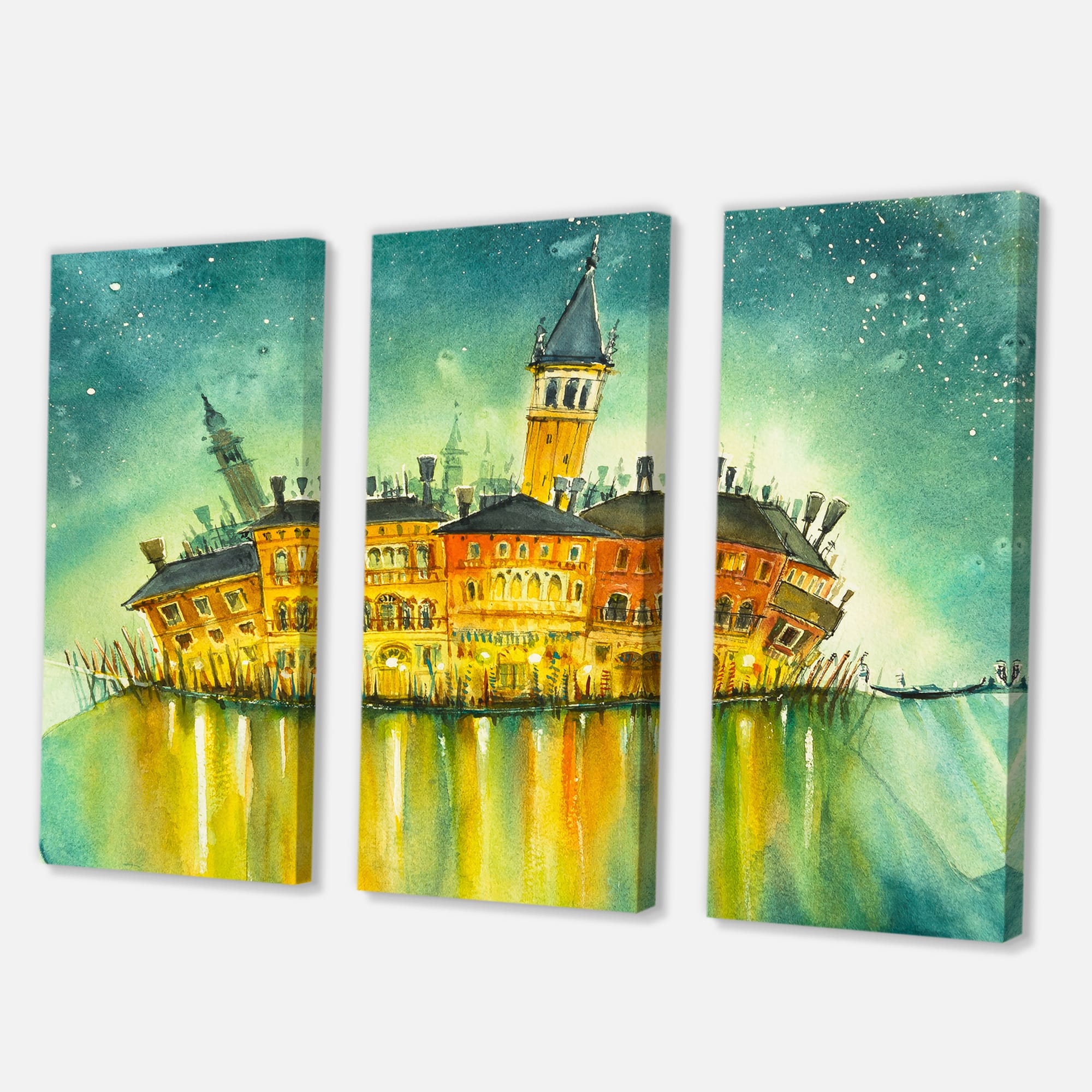 Designart - Idyllic Island of Venice At Night - Modern Canvas Wall Art Print