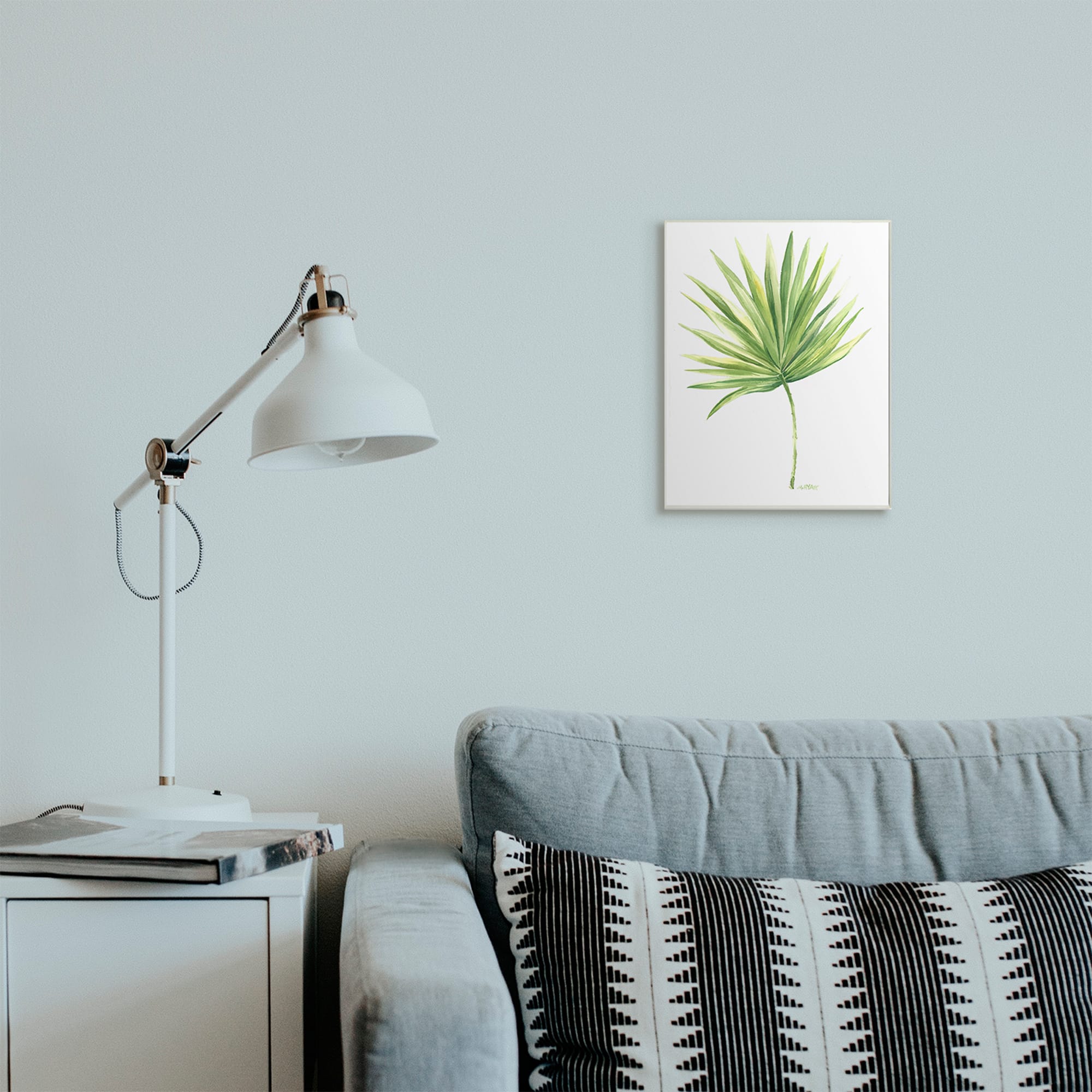 Stupell Industries Tropical Green Palm Fan Minimal on White Wall Plaque