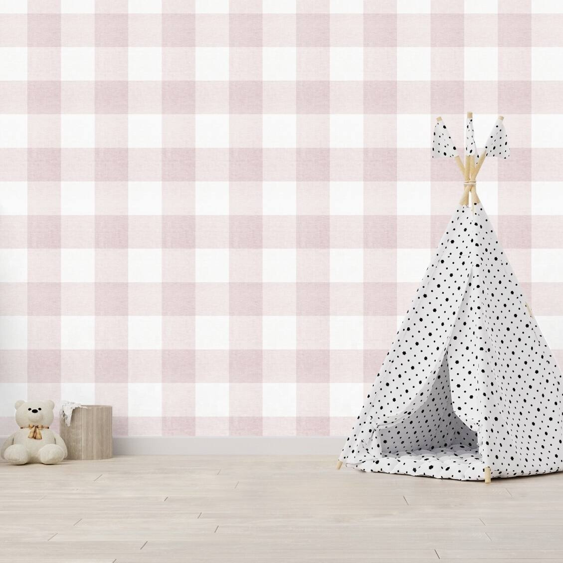 Simple Shapes Countryside Medium Check Fabric Look Pre-Pasted Wallpaper Rolls