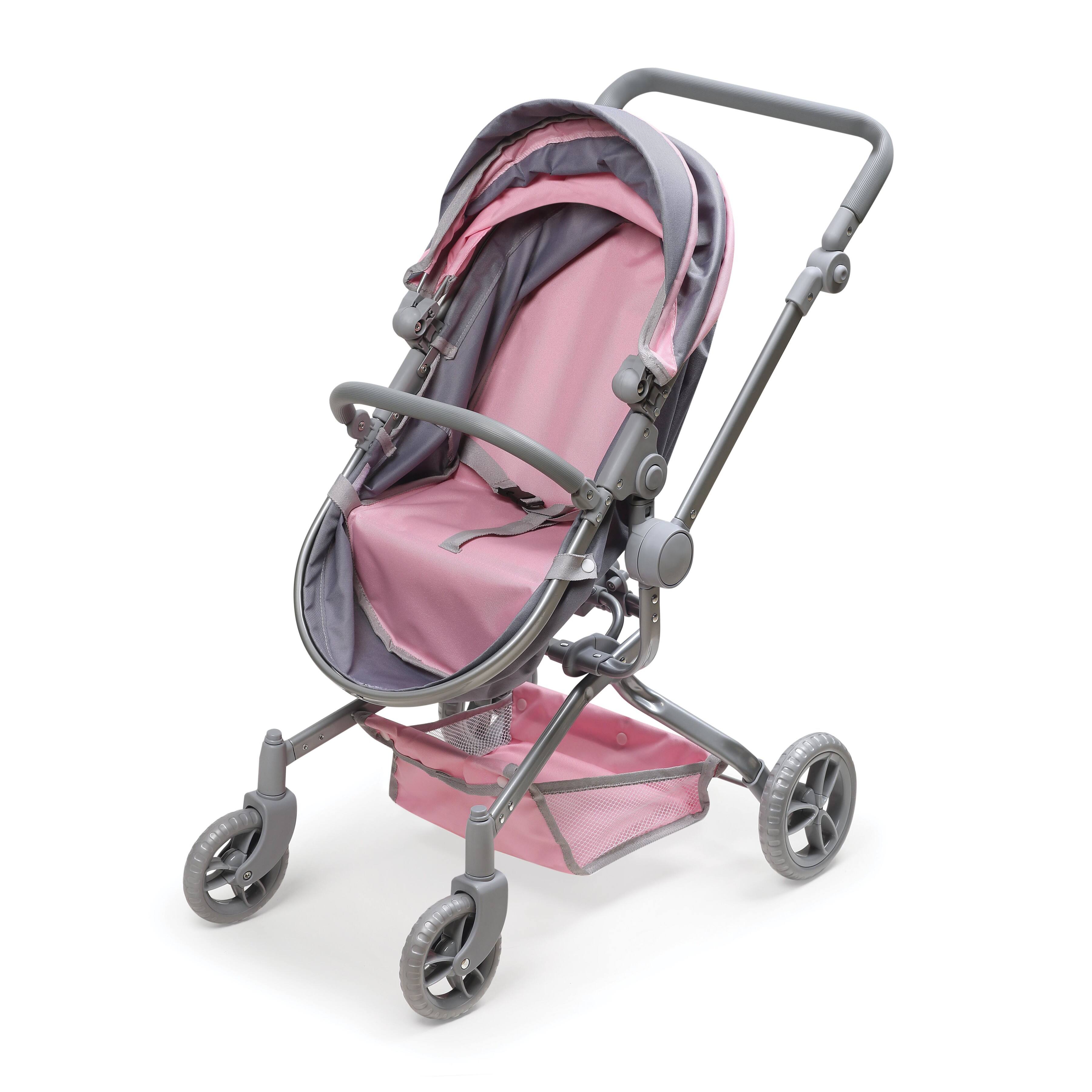 Badger Basket Gray & Pink Daydream Multi-Function Single Doll Pram & Stroller