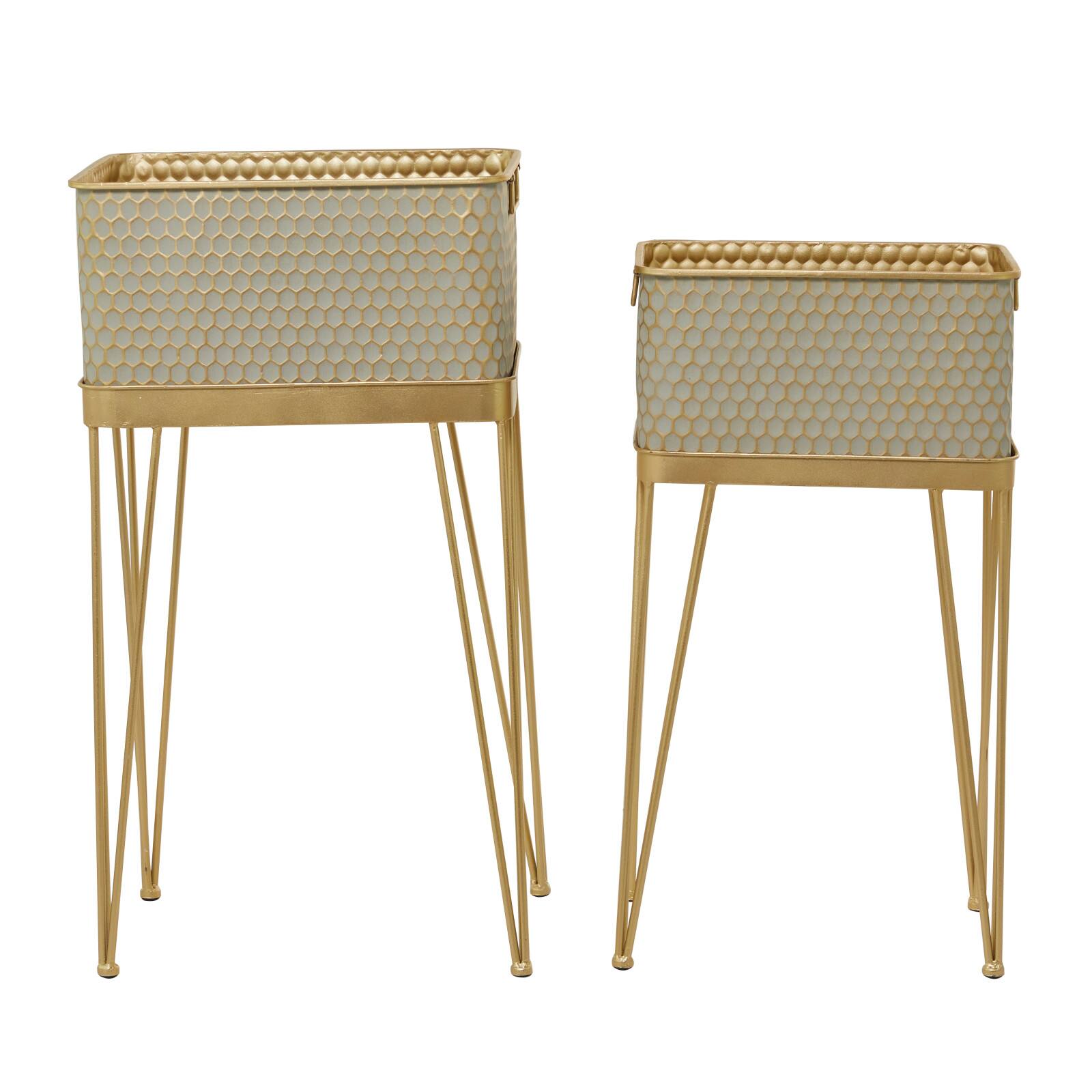 Gold Modern Planter, Set of 2" 30", 27"