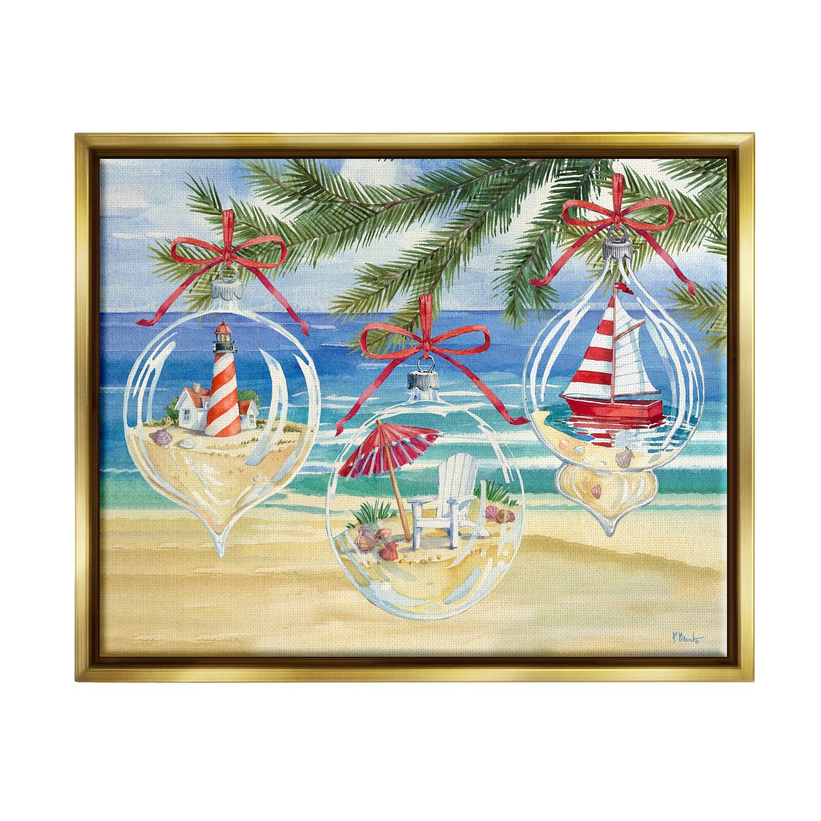 Stupell Industries Coastal Christmas Ornaments Floater Framed Art