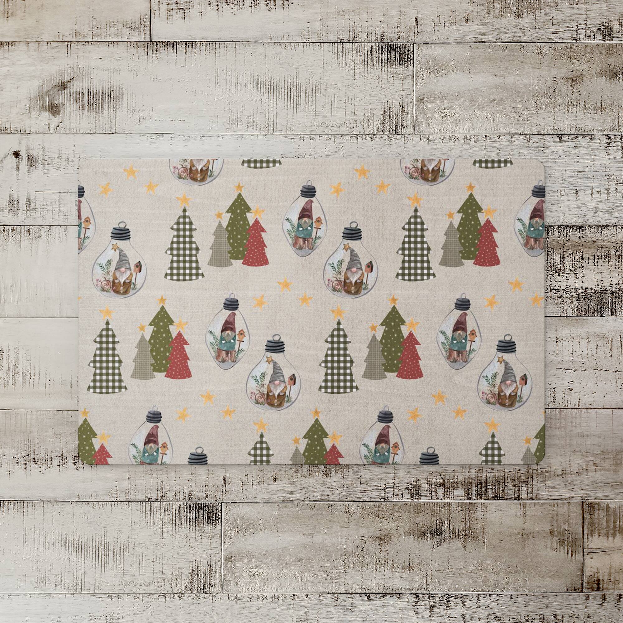 Cream Tree & Globe Pattern Floor Mat